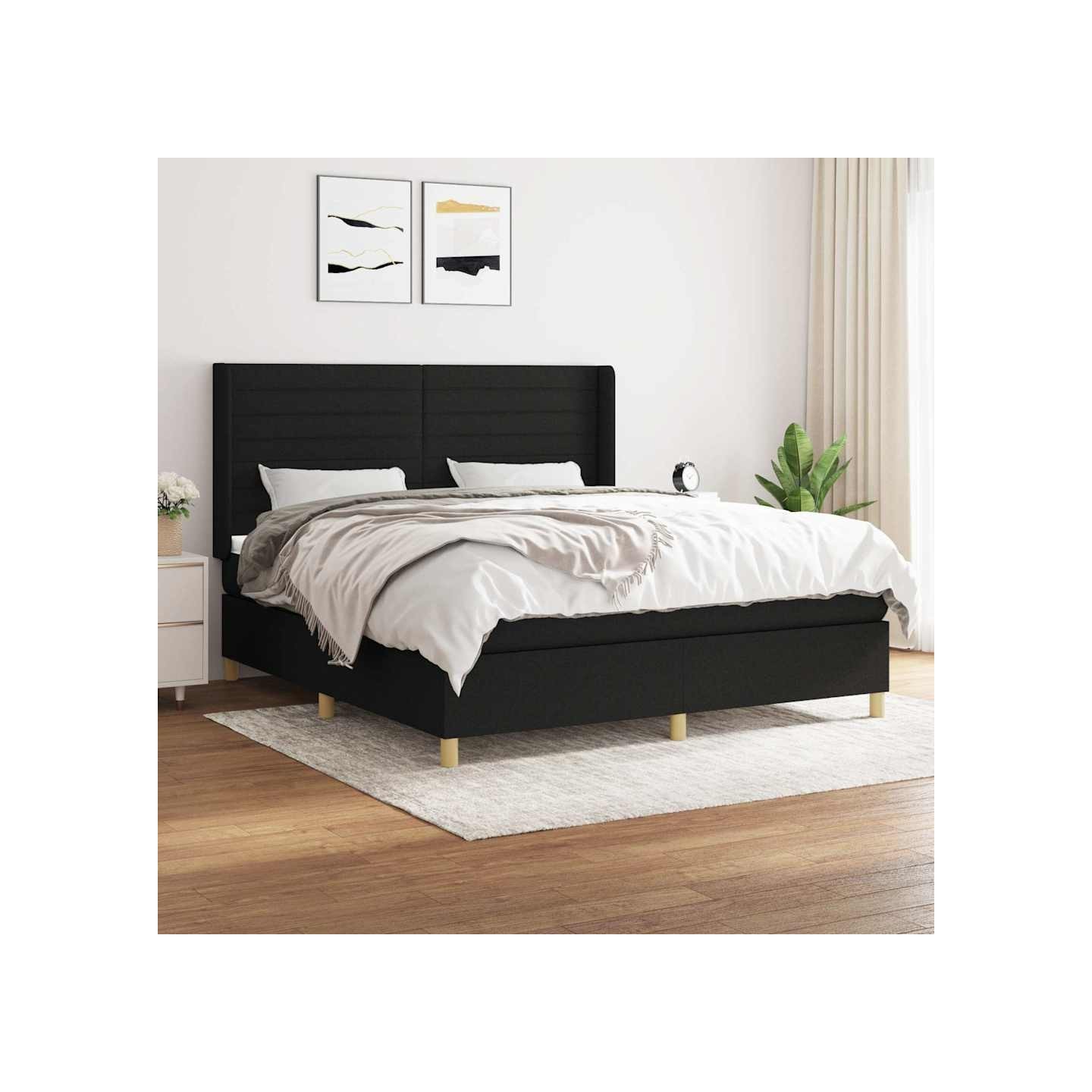 Sommier à lattes de lit avec matelas Noir 180x200 cm Tissu