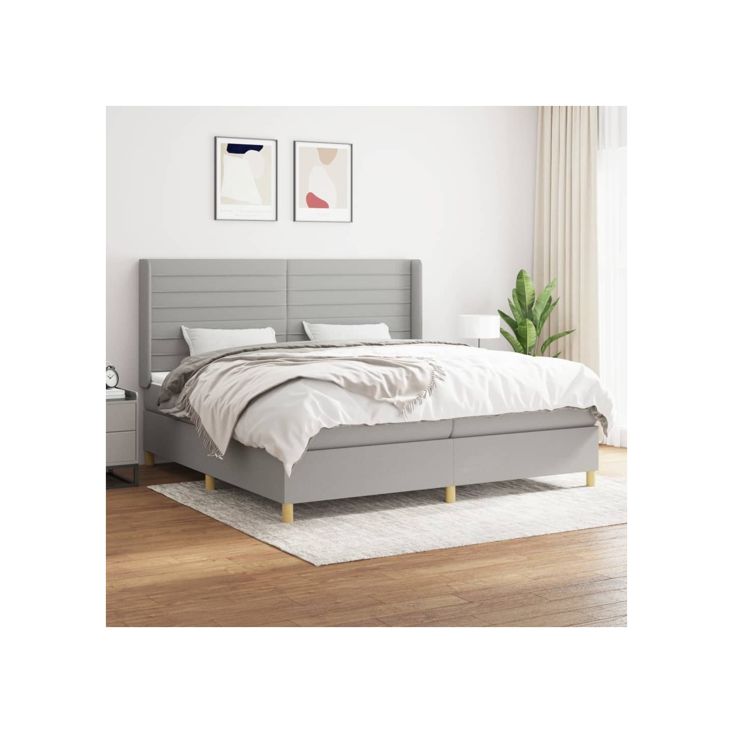 Sommier à lattes de lit avec matelas Gris clair 200x200cm Tissu