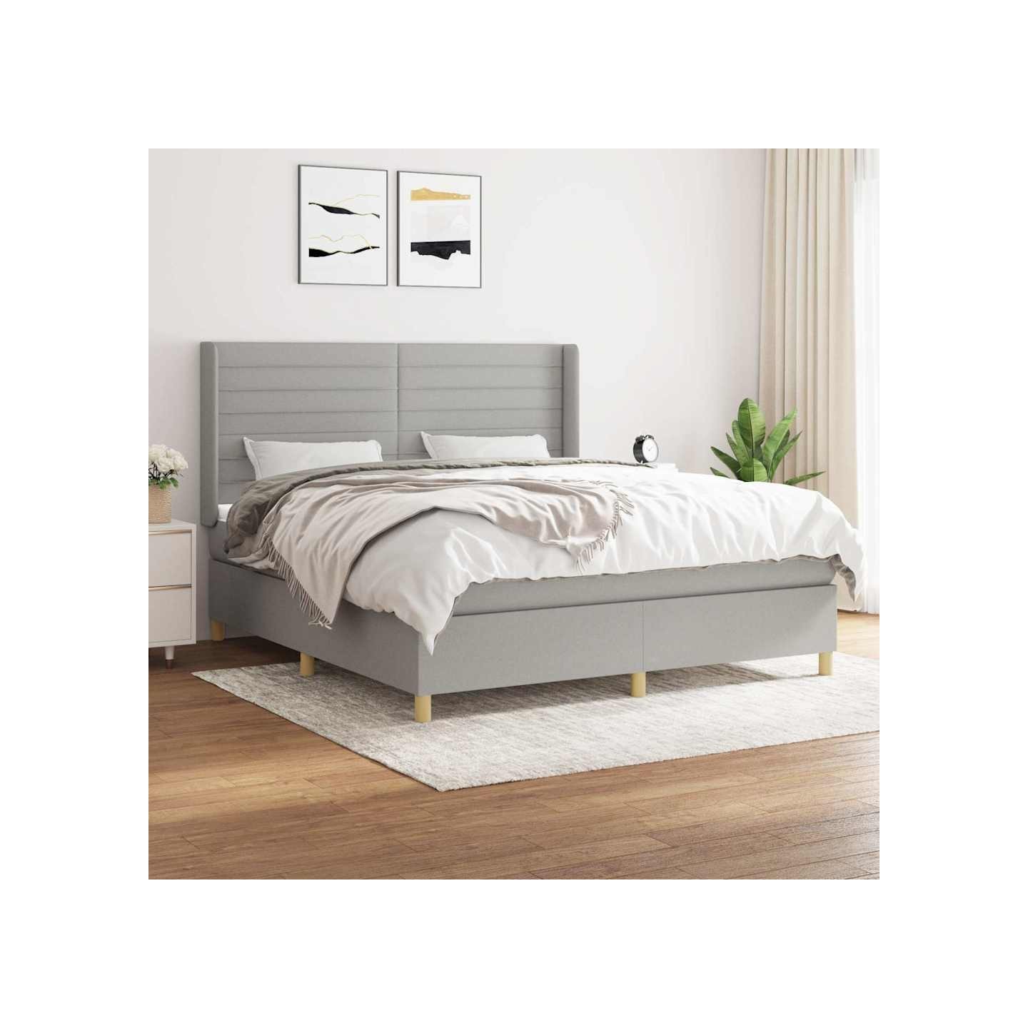 Sommier à lattes de lit avec matelas Gris clair 180x200cm Tissu