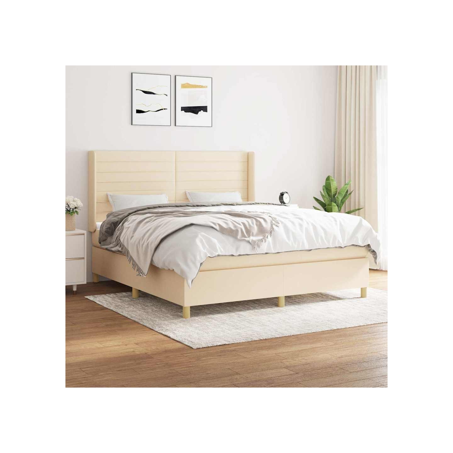 Sommier à lattes de lit avec matelas Crème 180x200 cm Tissu
