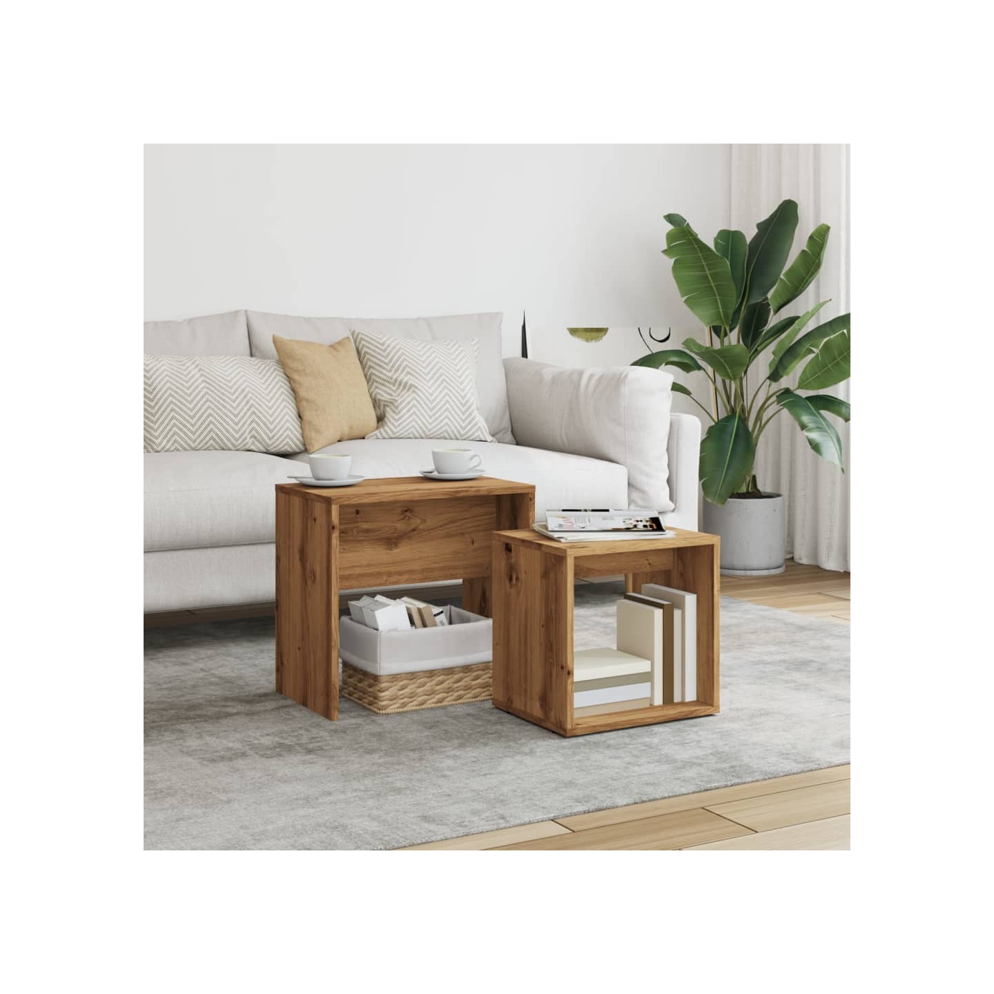 Tables basses gigognes 2 pcs chêne artisanal bois d'ingénierie