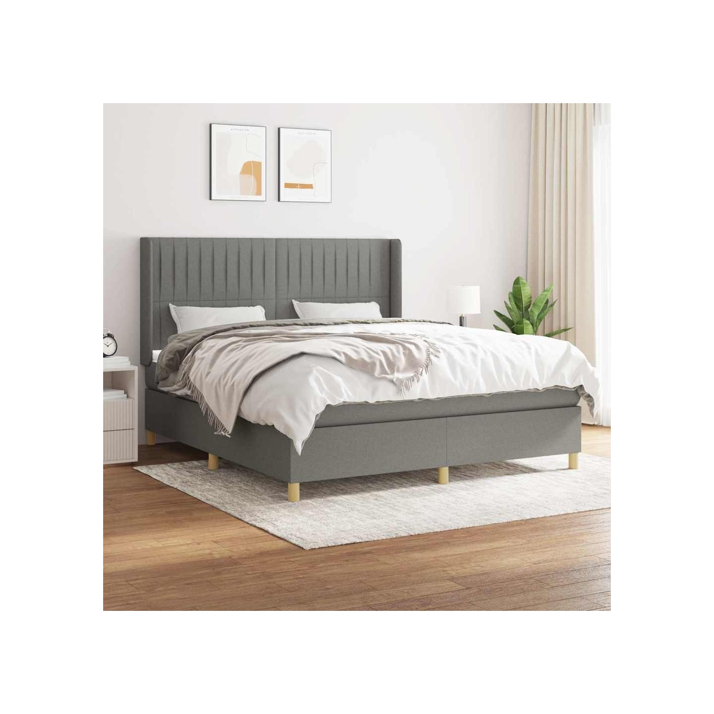 Sommier à lattes de lit avec matelas Gris foncé 160x200cm Tissu