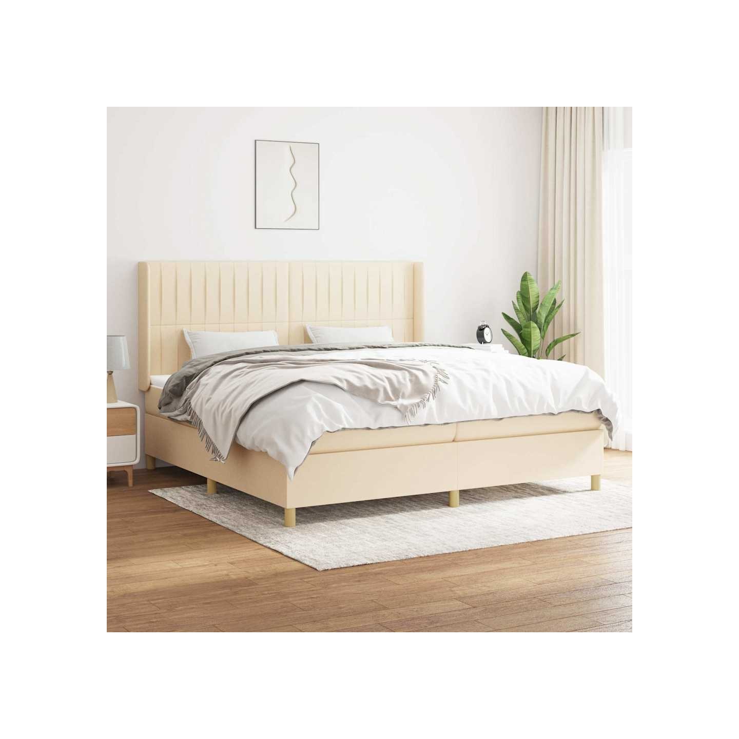 Sommier à lattes de lit avec matelas Crème 200x200 cm Tissu
