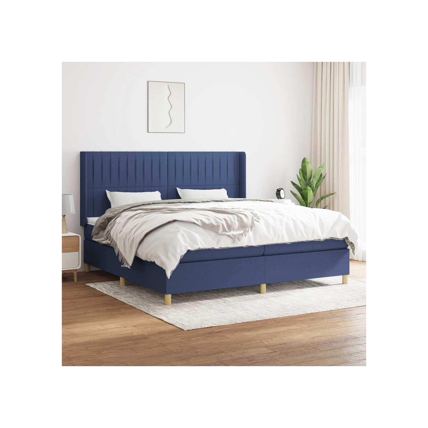 Sommier à lattes de lit avec matelas Bleu 200x200 cm Tissu