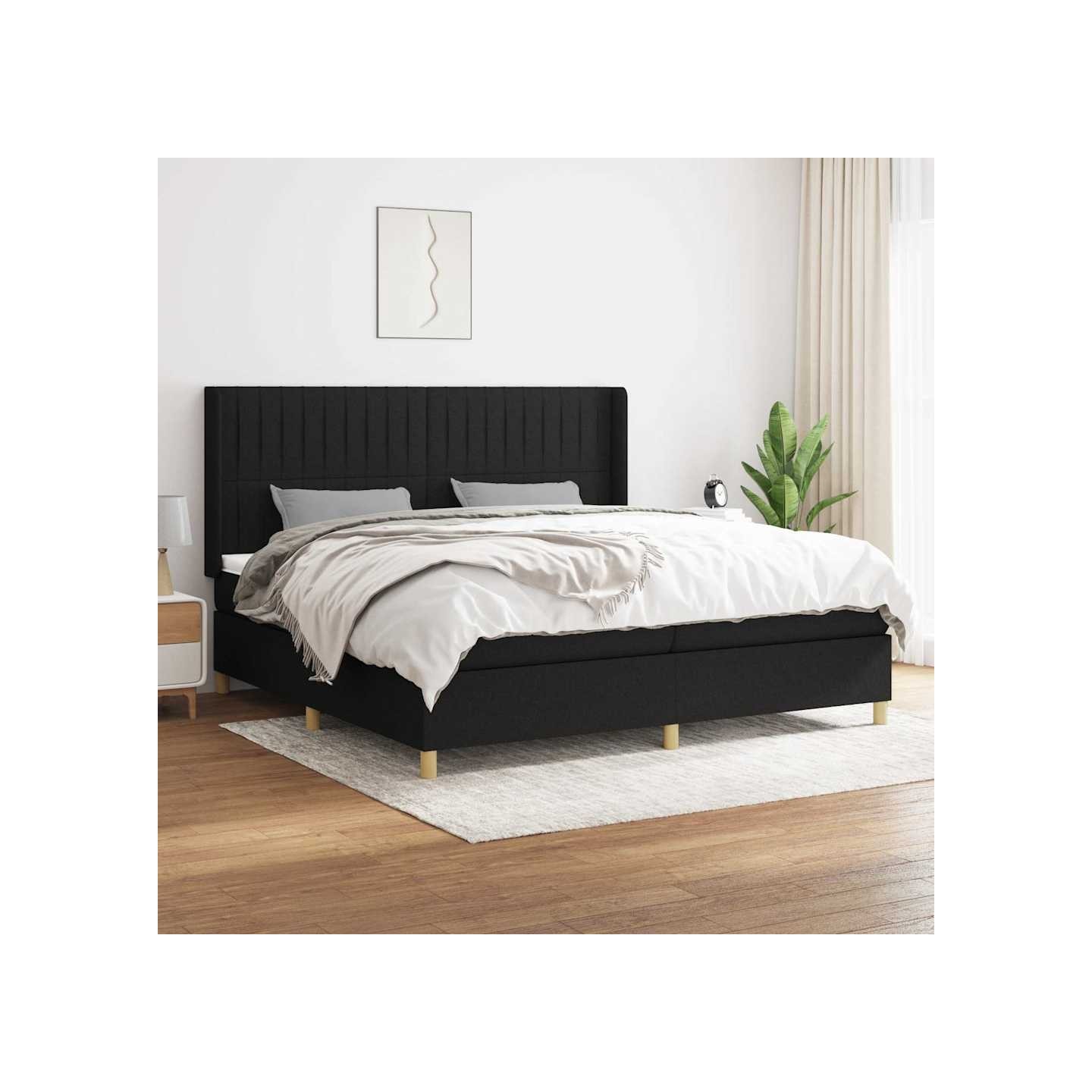 Sommier à lattes de lit avec matelas Noir 200x200 cm Tissu