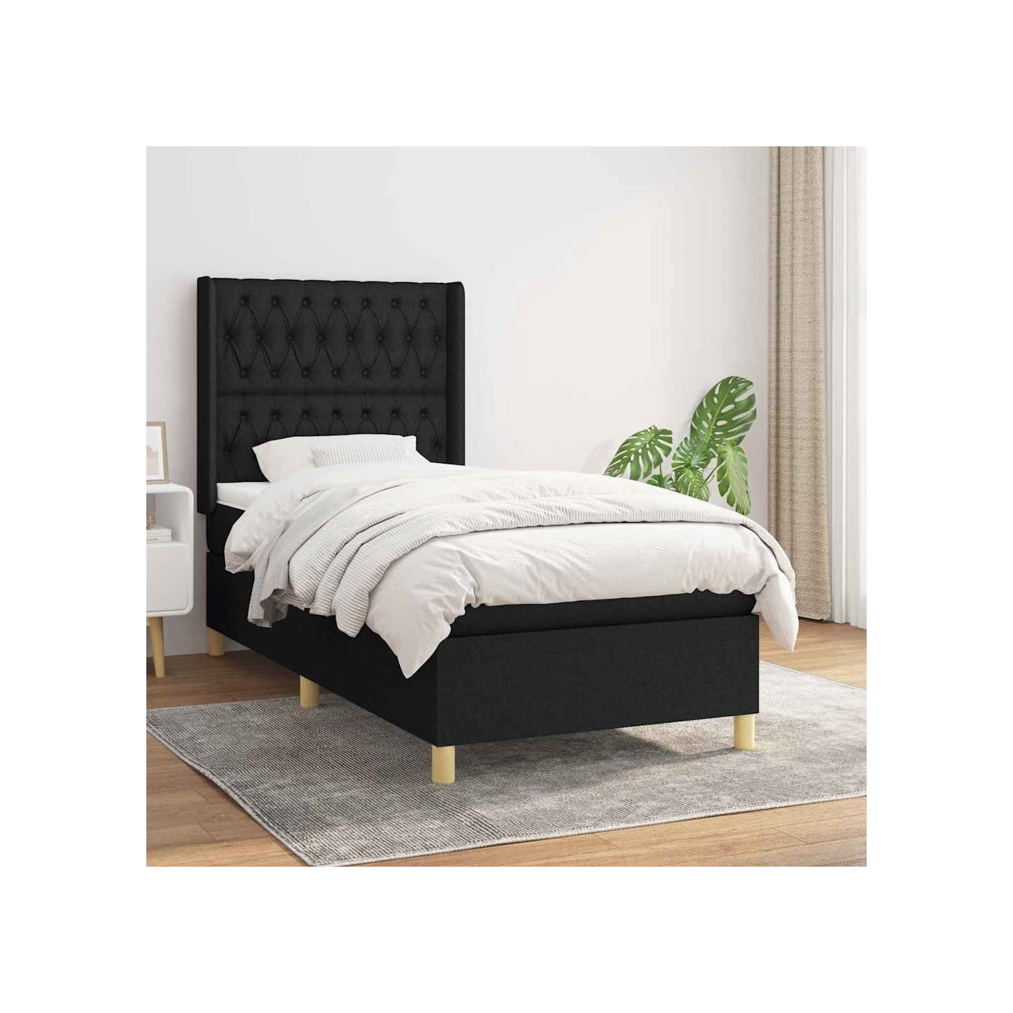 Sommier à lattes de lit avec matelas Noir 100x200 cm Tissu