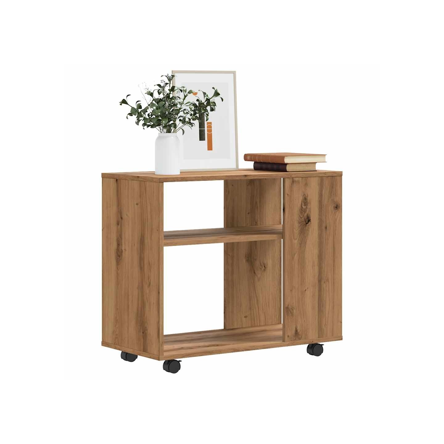 Table d'appoint chêne artisanal 70x35x60,5 cm bois d'ingénierie