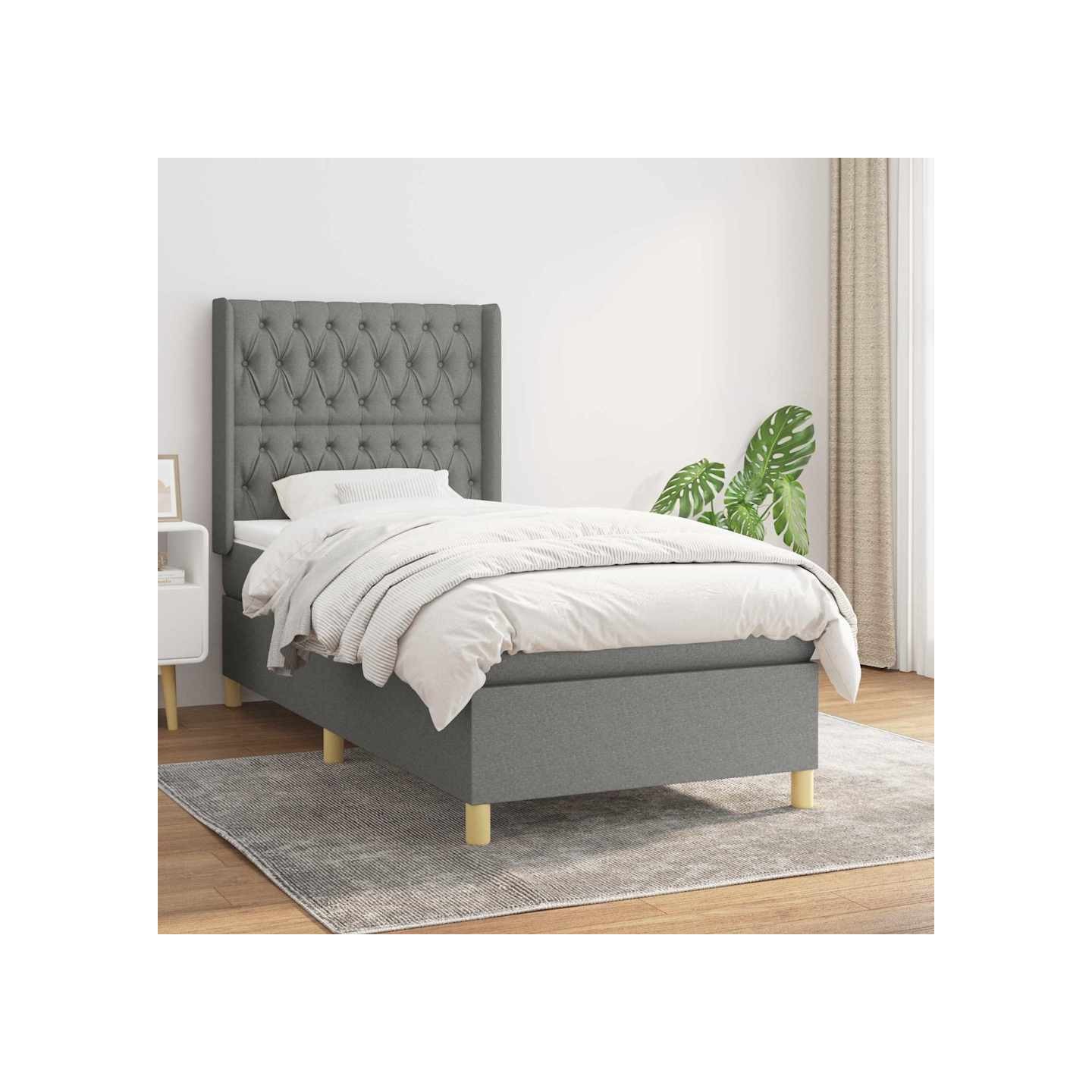 Sommier à lattes de lit avec matelas Gris foncé 90x200 cm Tissu