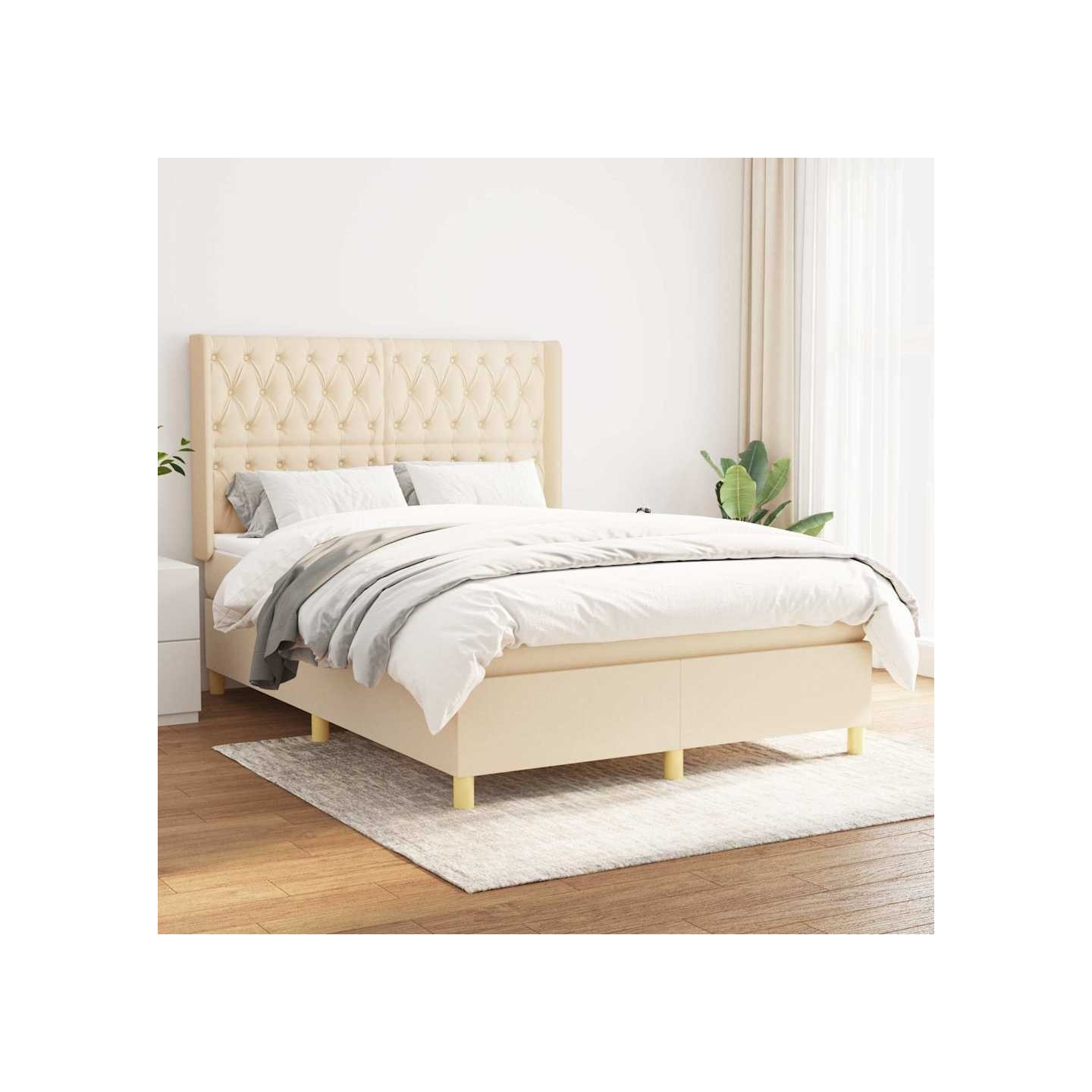 Sommier à lattes de lit avec matelas Crème 140x190 cm Tissu
