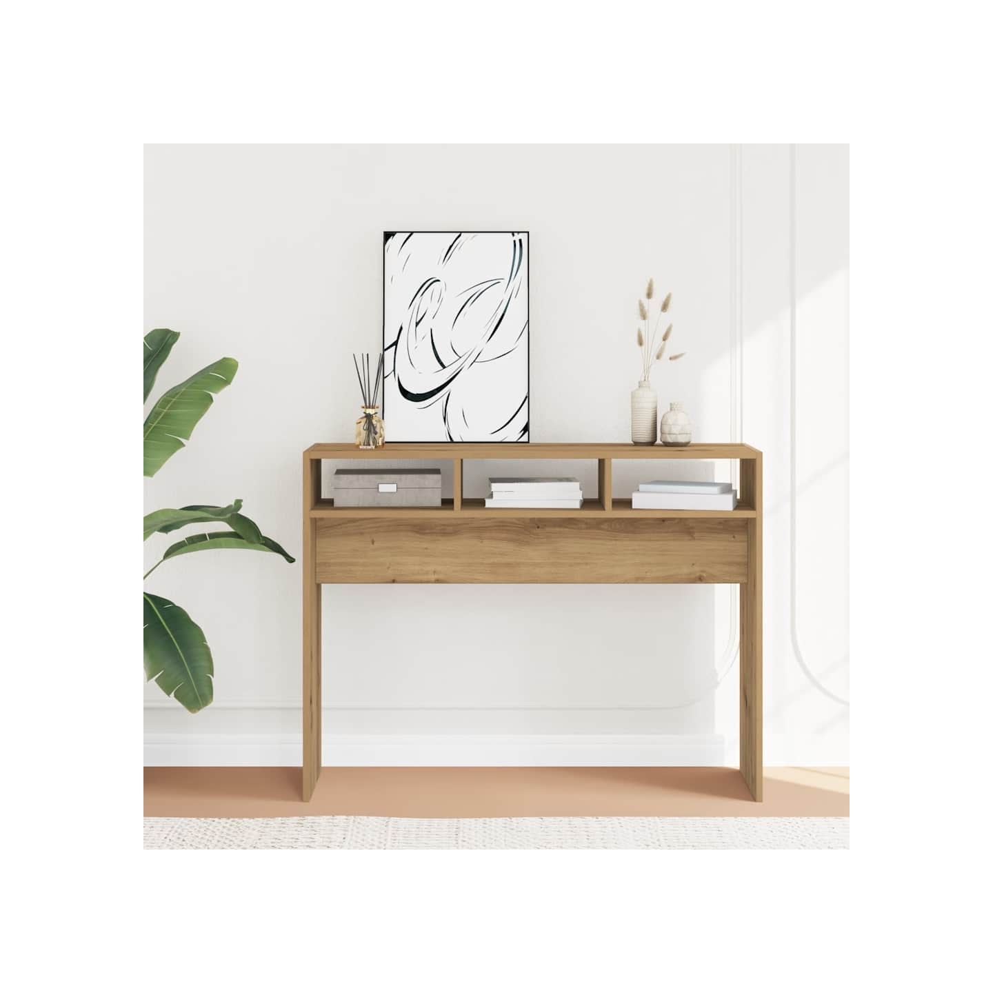Table console chêne artisanal 105x30x80 cm bois d'ingénierie