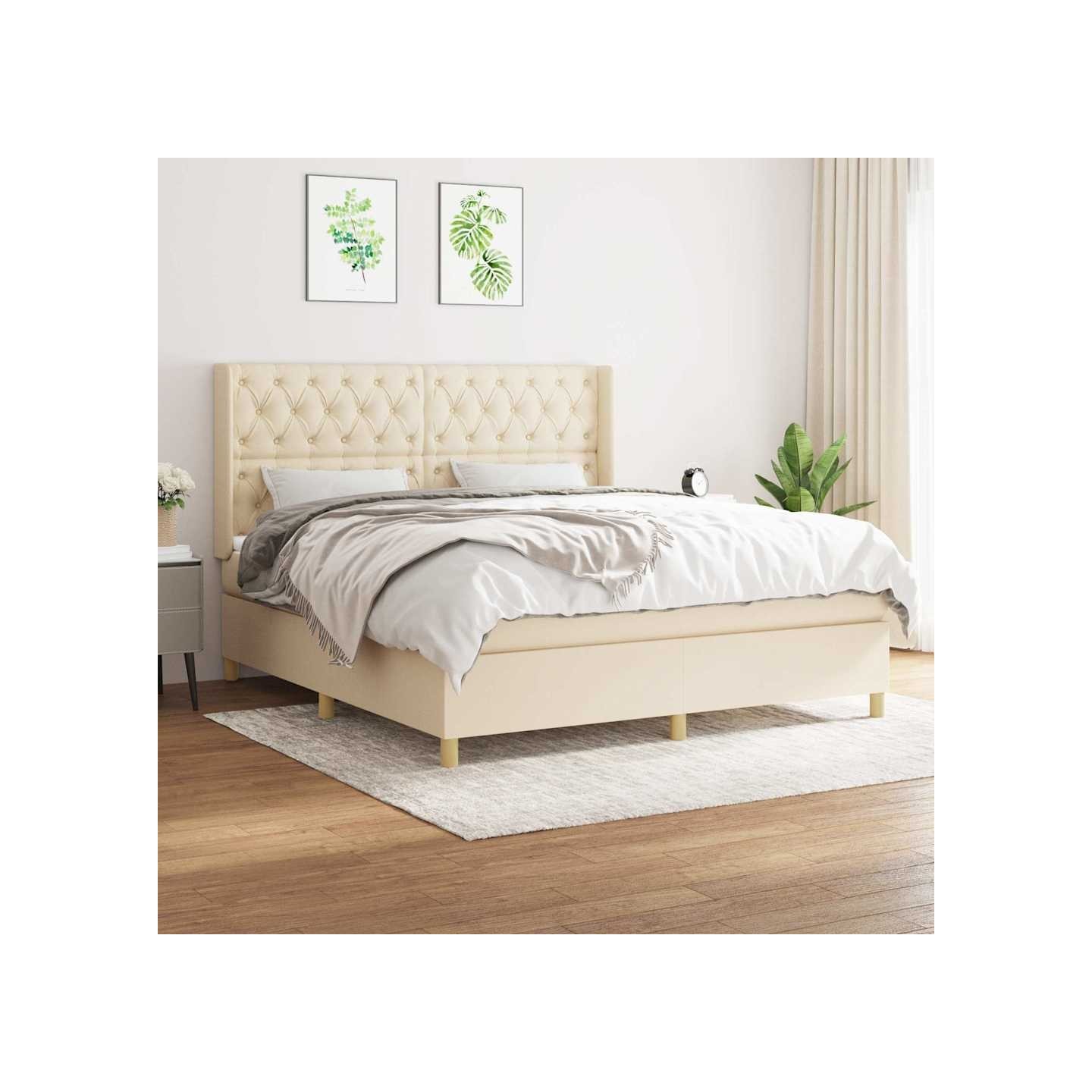 Sommier à lattes de lit avec matelas Crème 160x200 cm Tissu