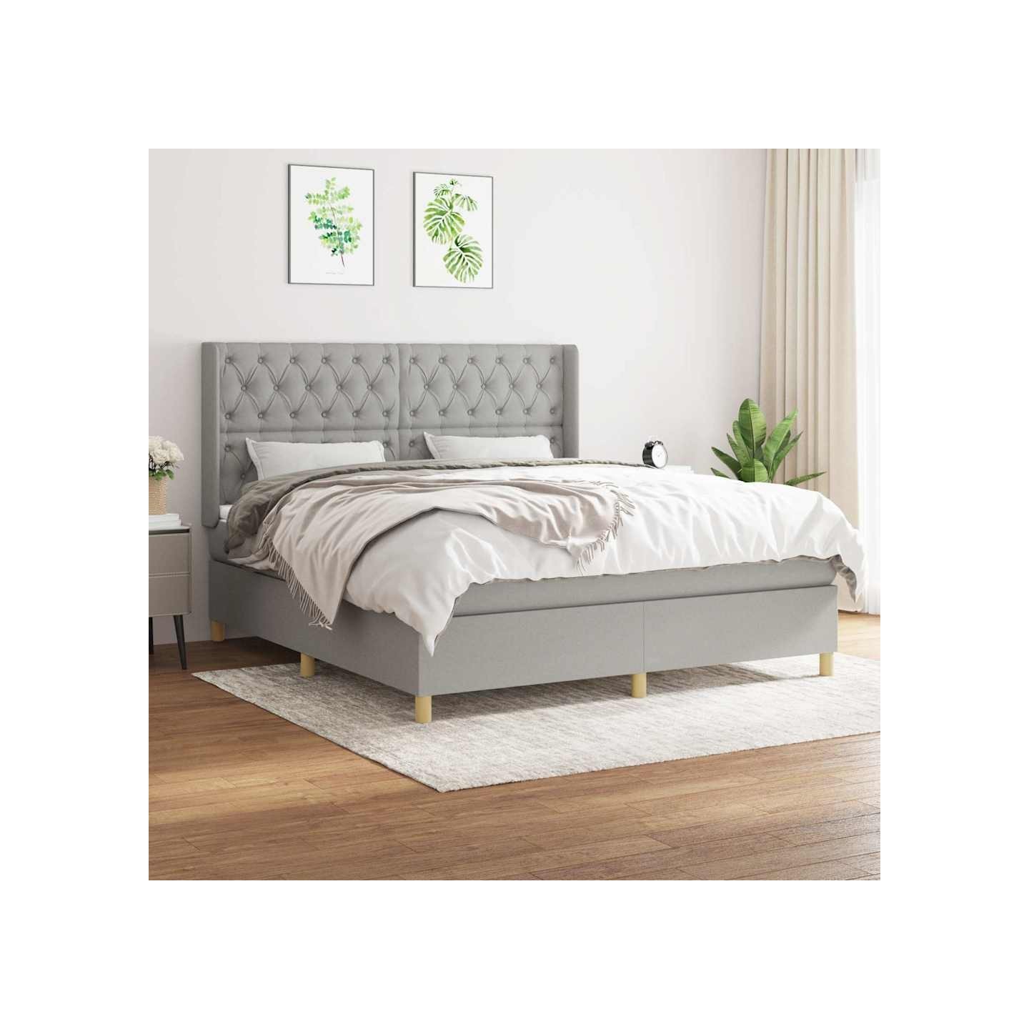Sommier à lattes de lit avec matelas Gris clair 160x200cm Tissu