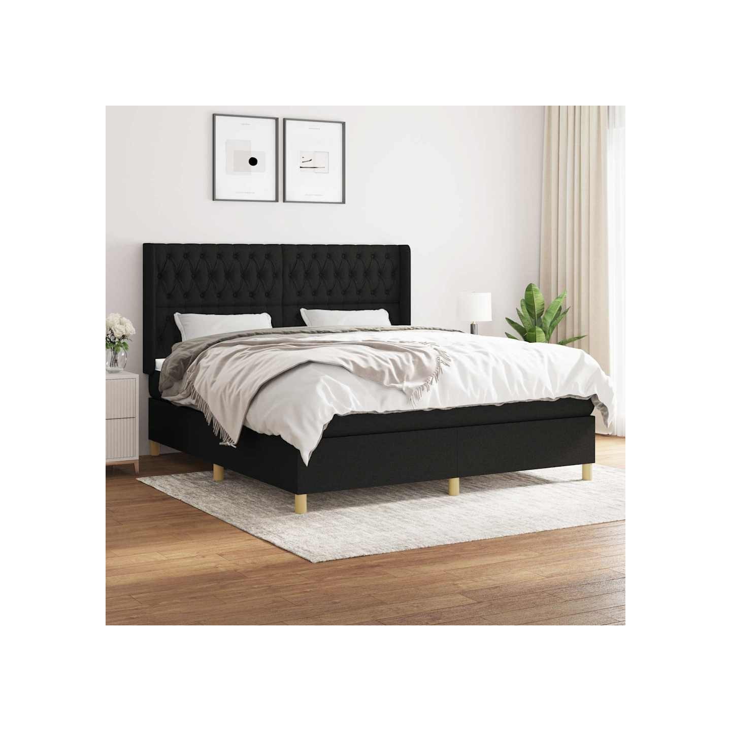 Sommier à lattes de lit avec matelas Noir 180x200 cm Tissu