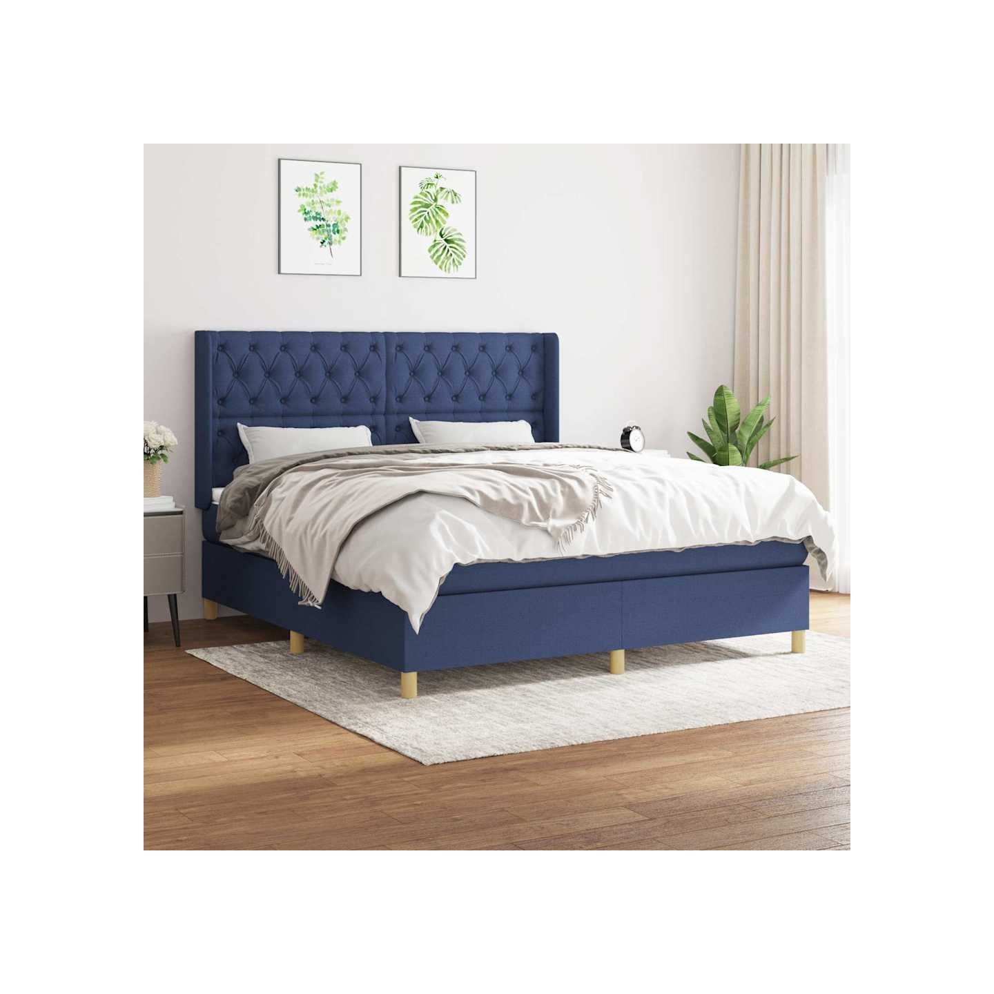 Sommier à lattes de lit avec matelas Bleu 160x200 cm Tissu