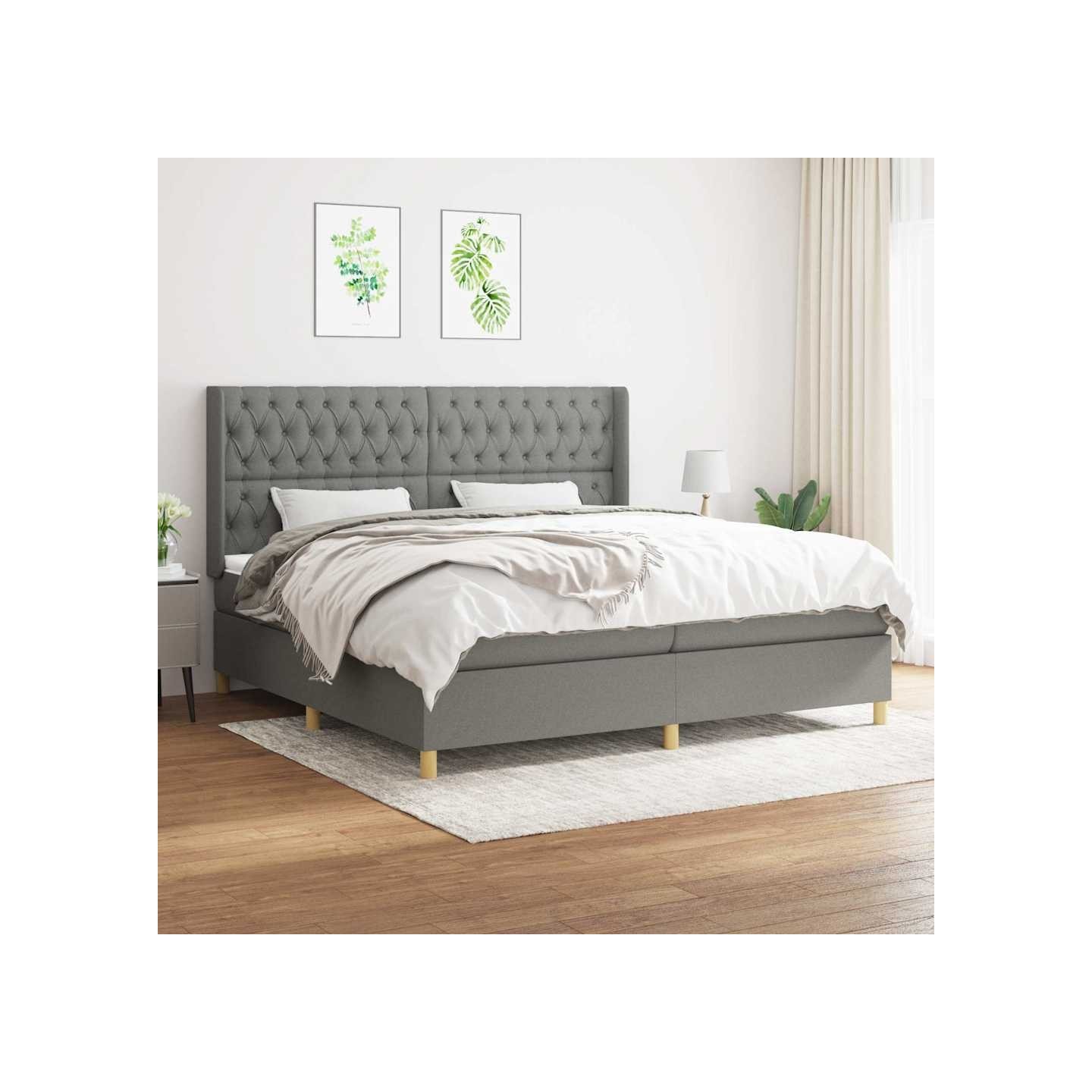 Sommier à lattes de lit avec matelas Gris foncé 200x200cm Tissu