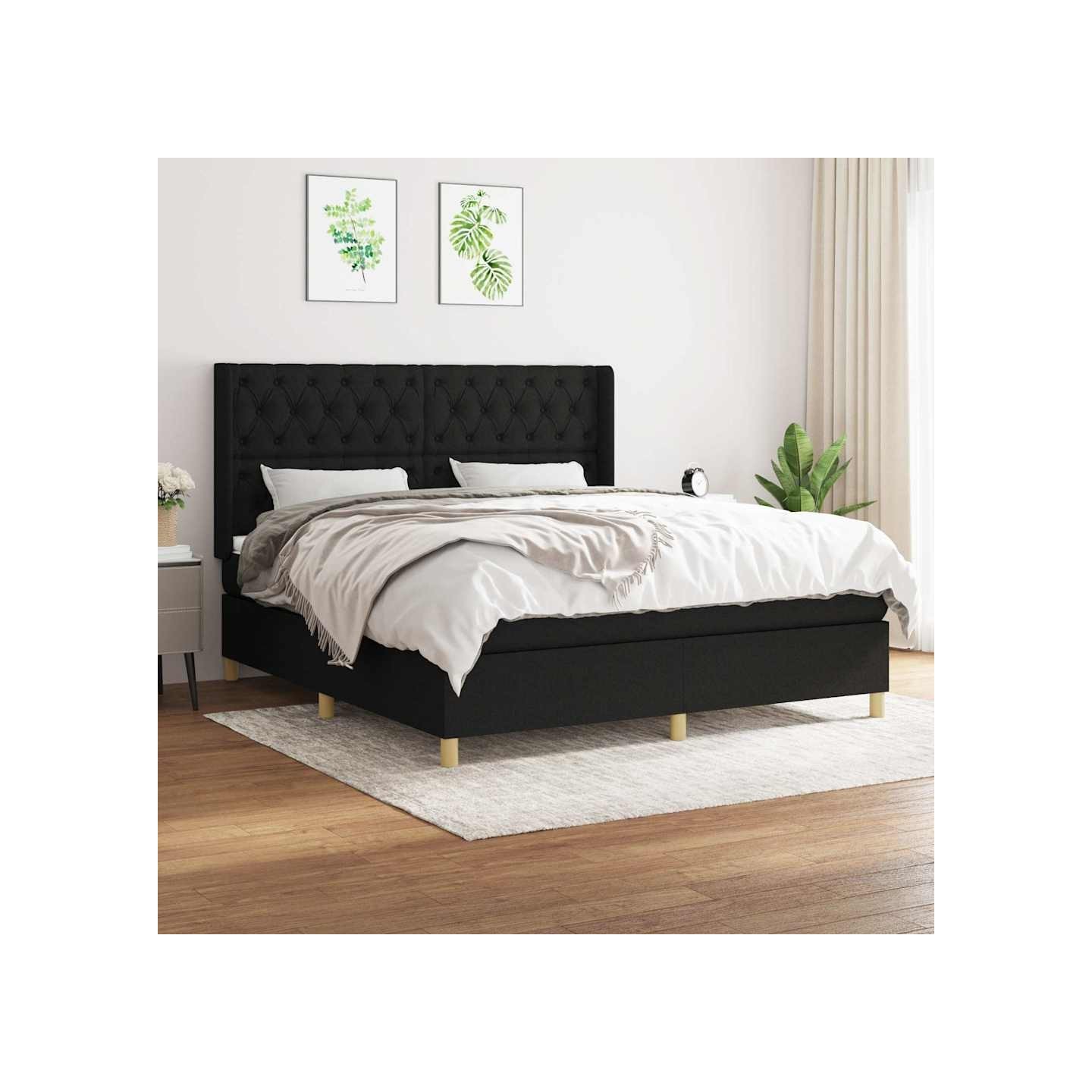 Sommier à lattes de lit avec matelas Noir 160x200 cm Tissu