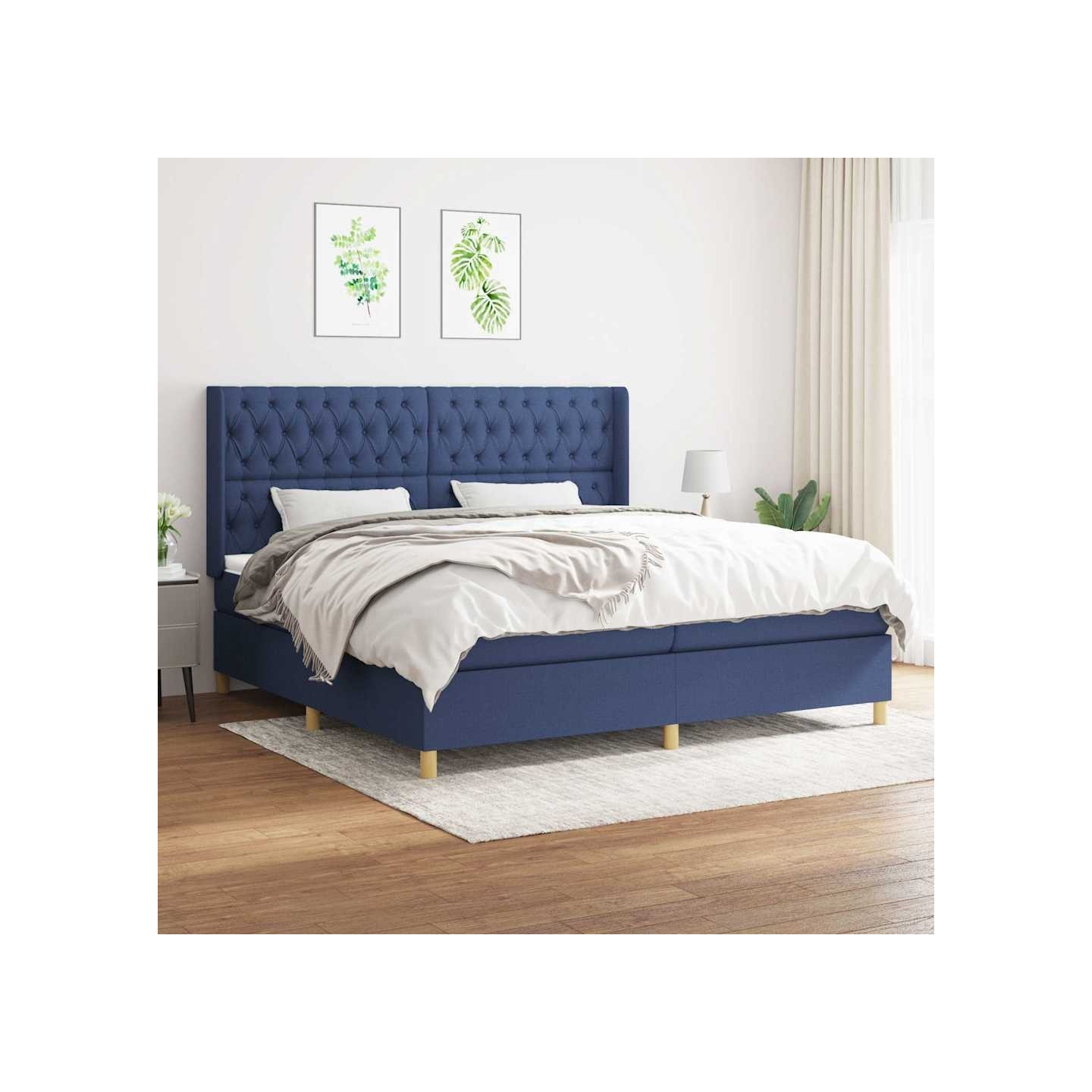 Sommier à lattes de lit avec matelas Bleu 200x200 cm Tissu