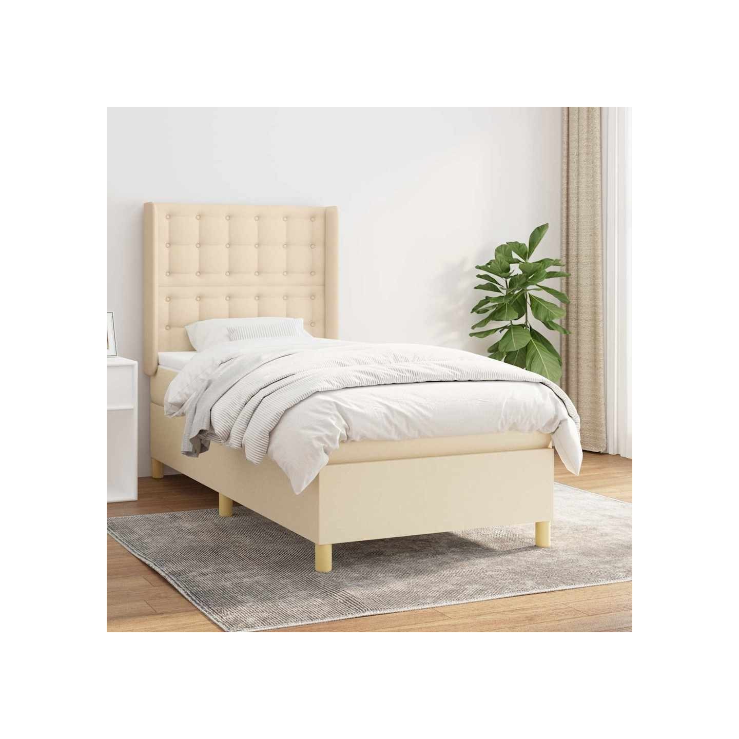 Sommier à lattes de lit avec matelas Crème 90x200 cm Tissu