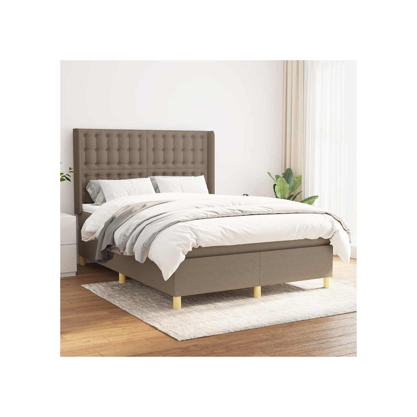 Sommier à lattes de lit avec matelas Taupe 140x200 cm Tissu