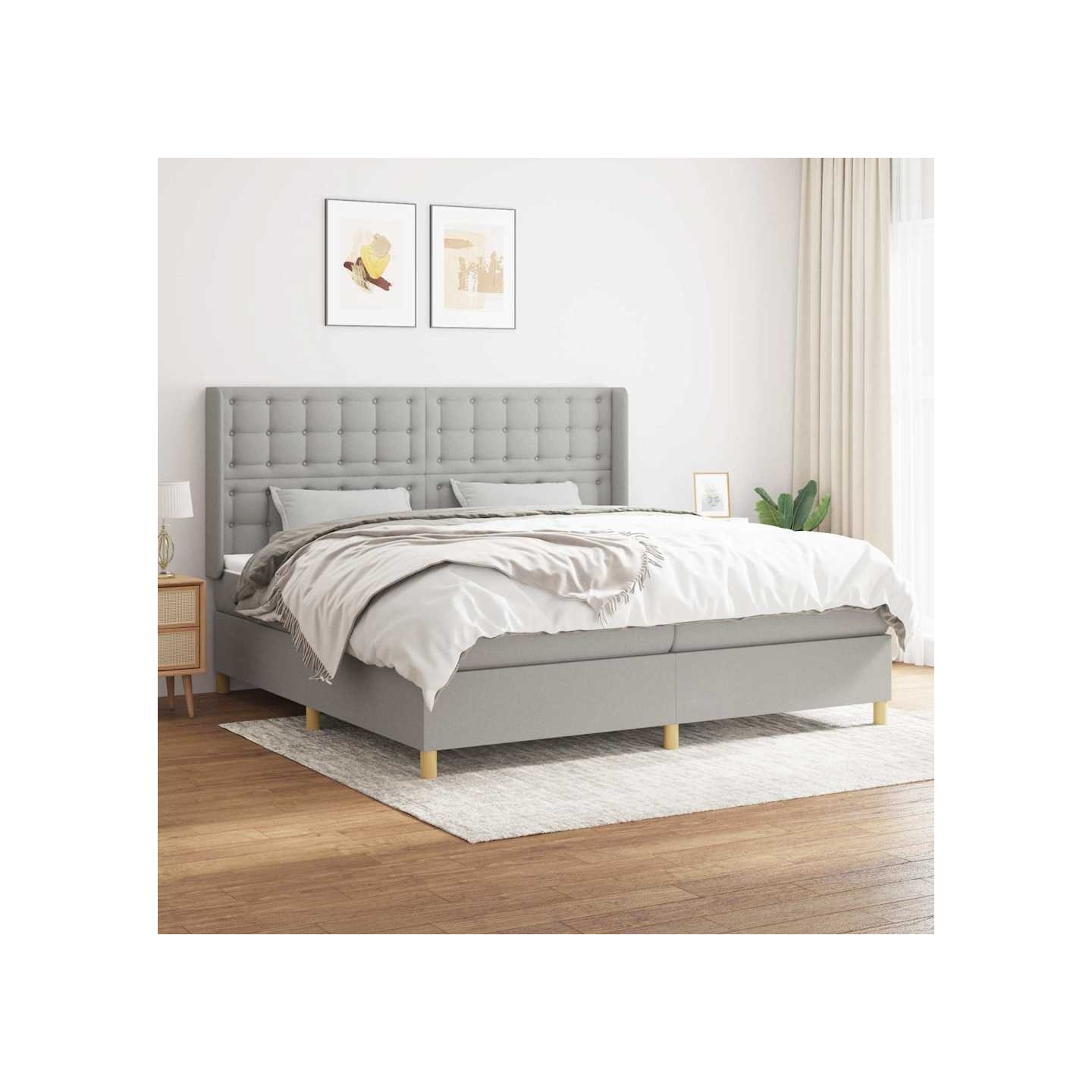 Sommier à lattes de lit avec matelas Gris clair 200x200cm Tissu