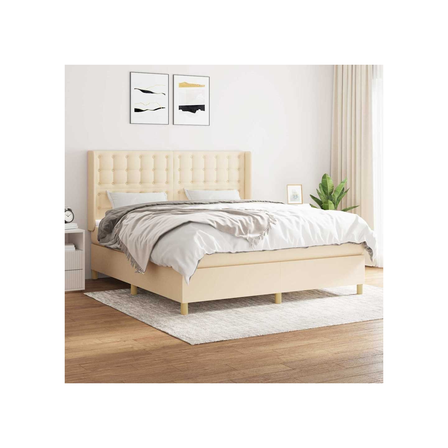 Sommier à lattes de lit avec matelas Crème 160x200 cm Tissu