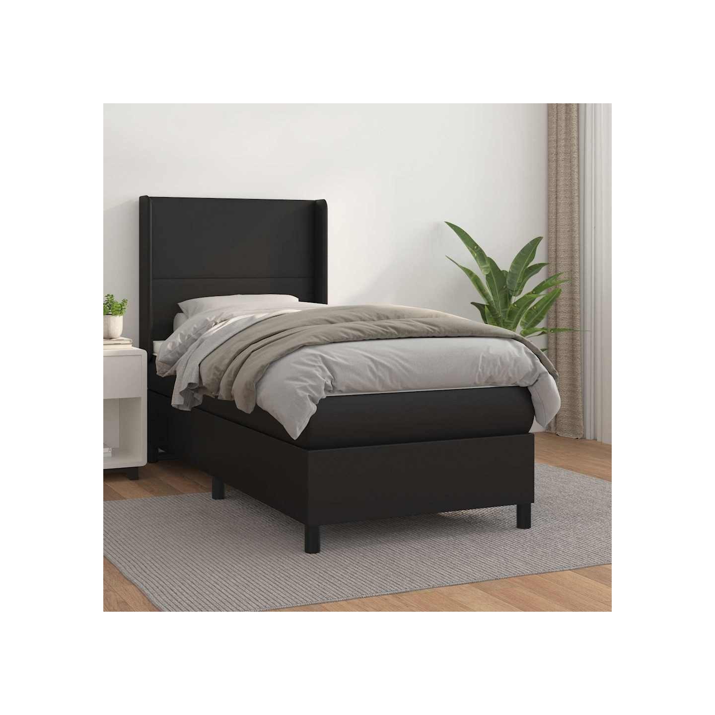 Sommier à lattes de lit avec matelas Noir 80x200cm Similicuir