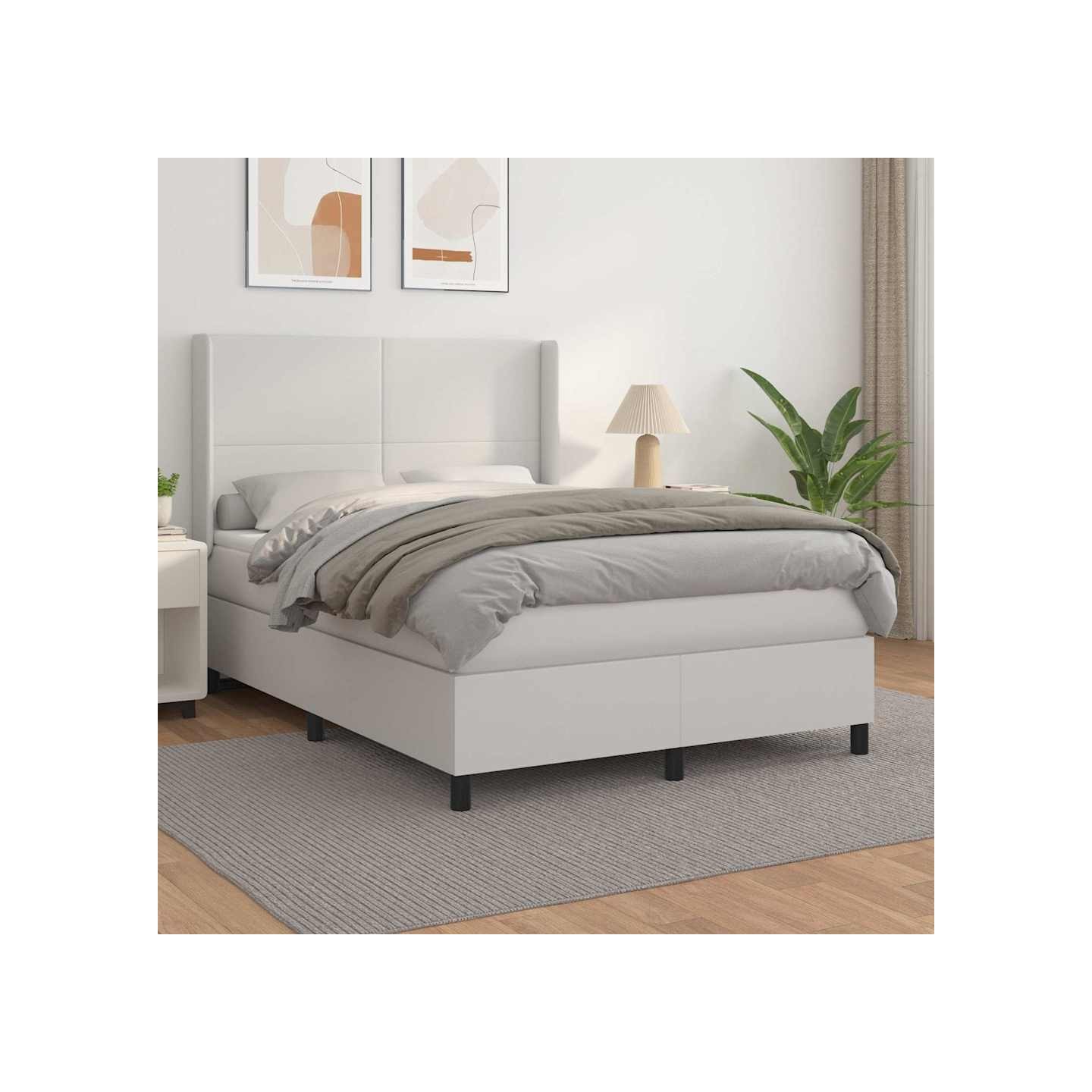 Sommier à lattes de lit avec matelas Blanc 140x190cm Similicuir