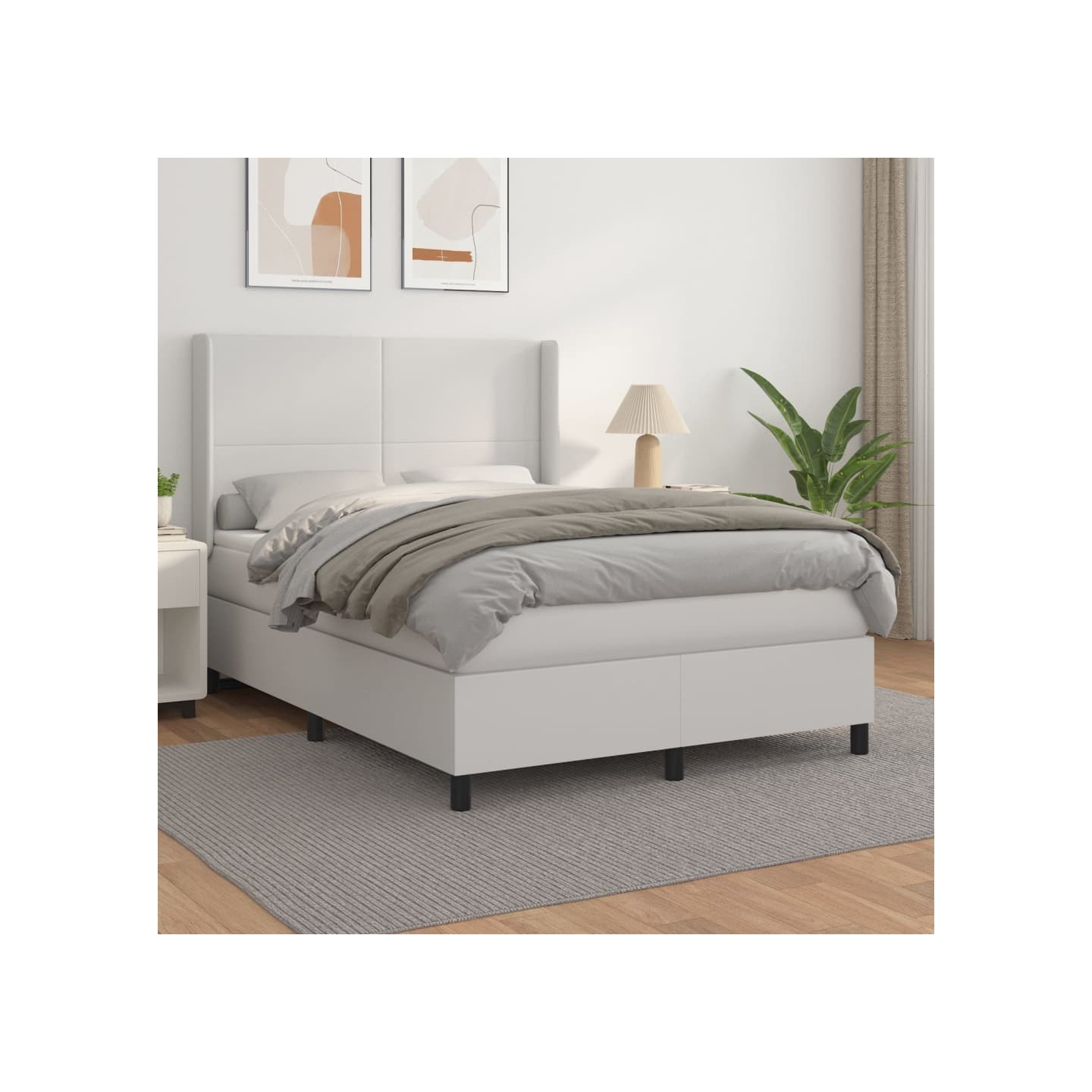 Sommier à lattes de lit avec matelas Blanc 140x200cm Similicuir