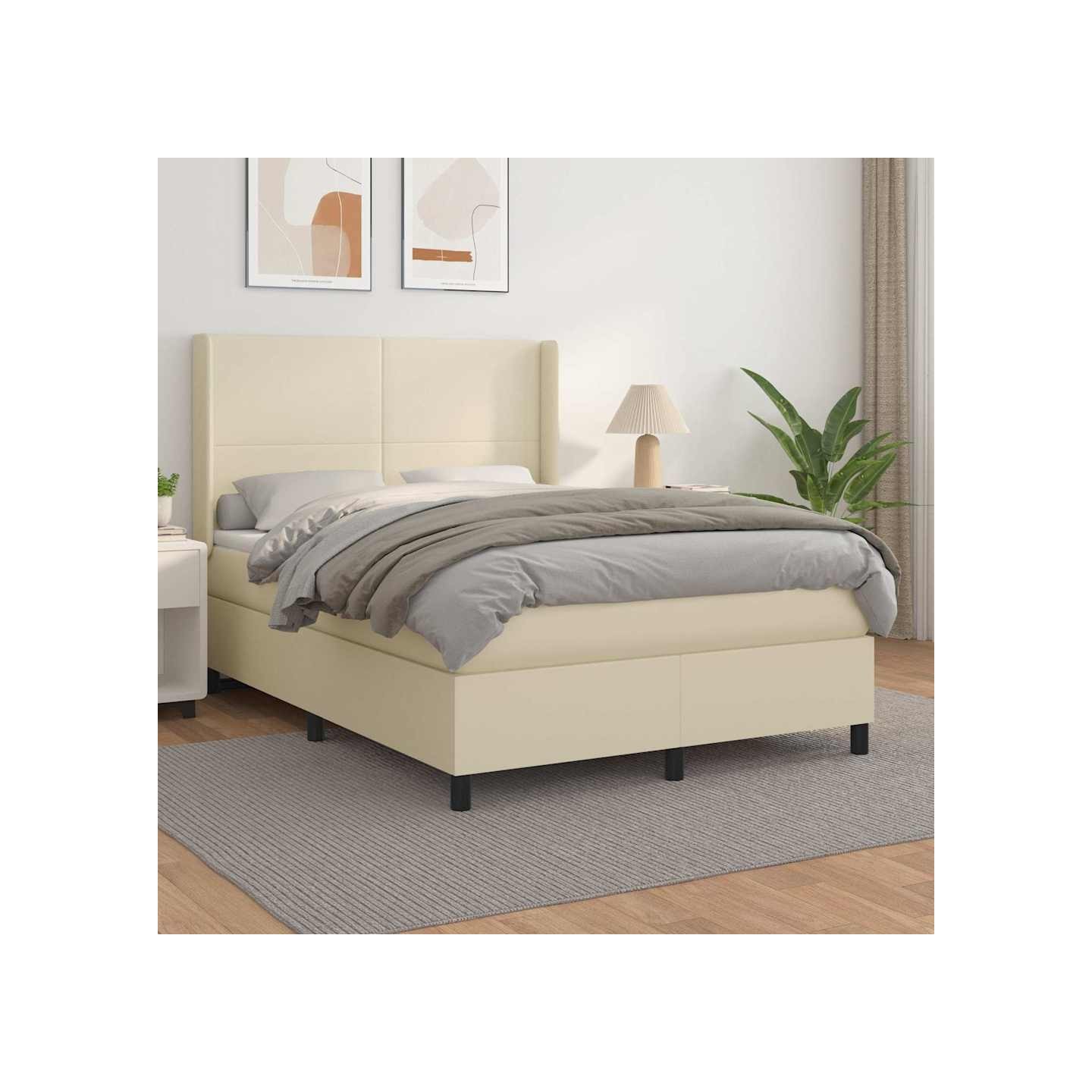 Sommier à lattes de lit avec matelas Crème 140x190cm Similicuir