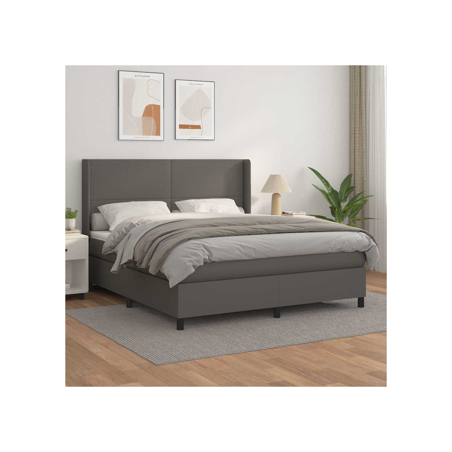 Sommier à lattes de lit avec matelas Gris 160x200 cm Similicuir