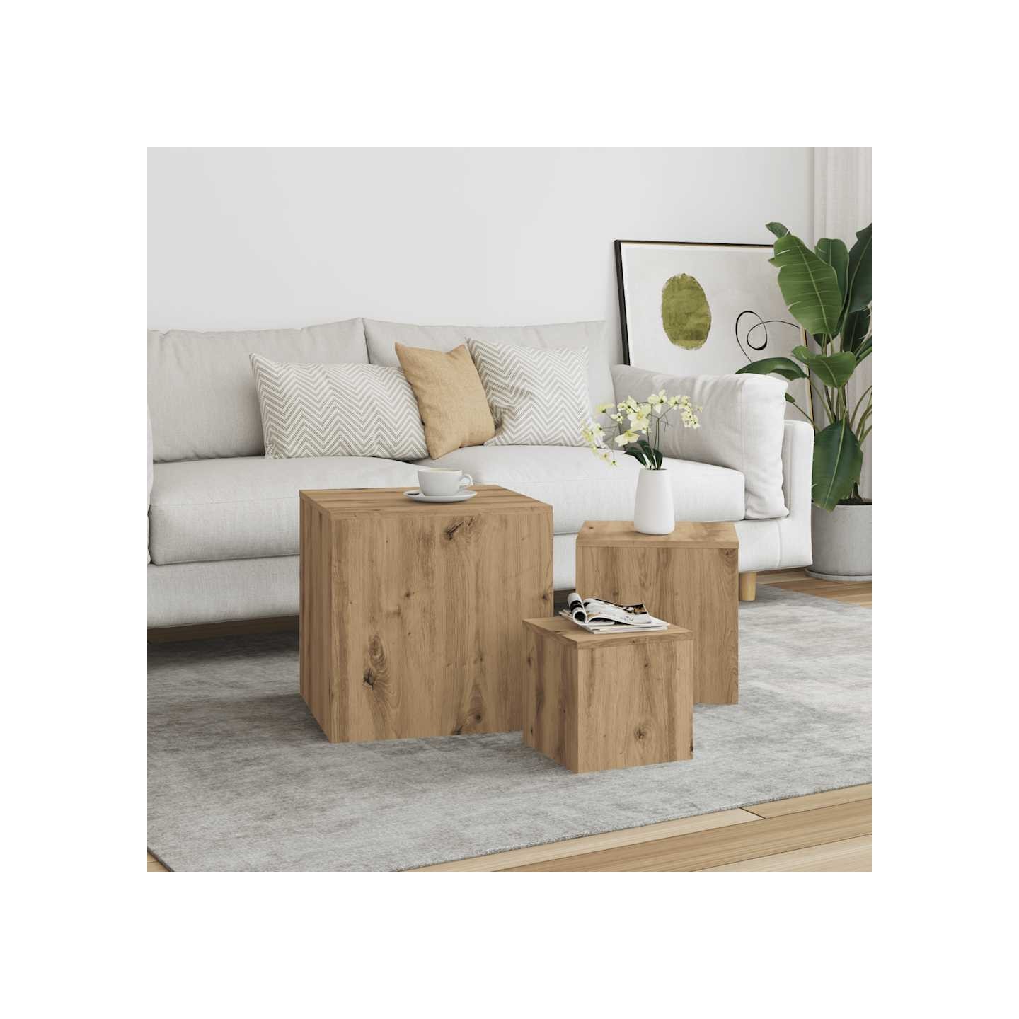 Tables d'appoint 3 pcs chêne artisanal bois d'ingénierie