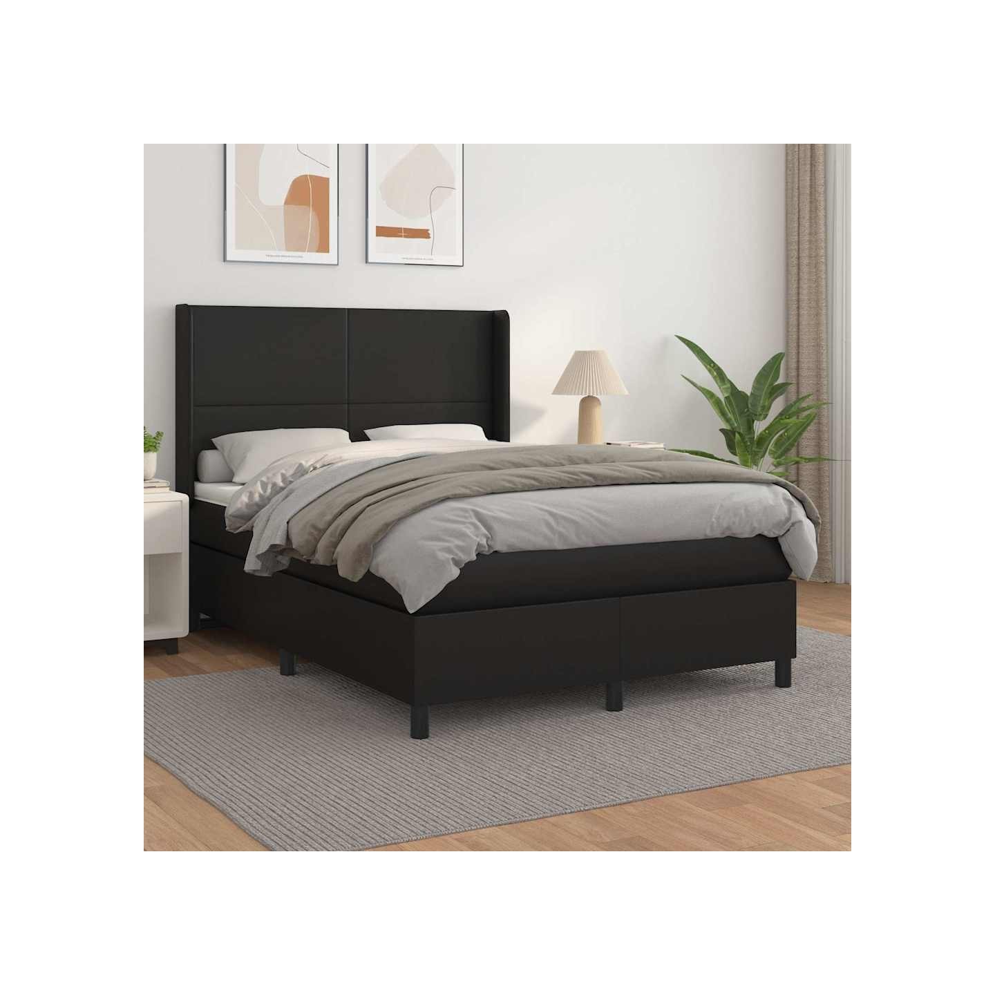 Sommier à lattes de lit avec matelas Noir 140x200 cm Similicuir