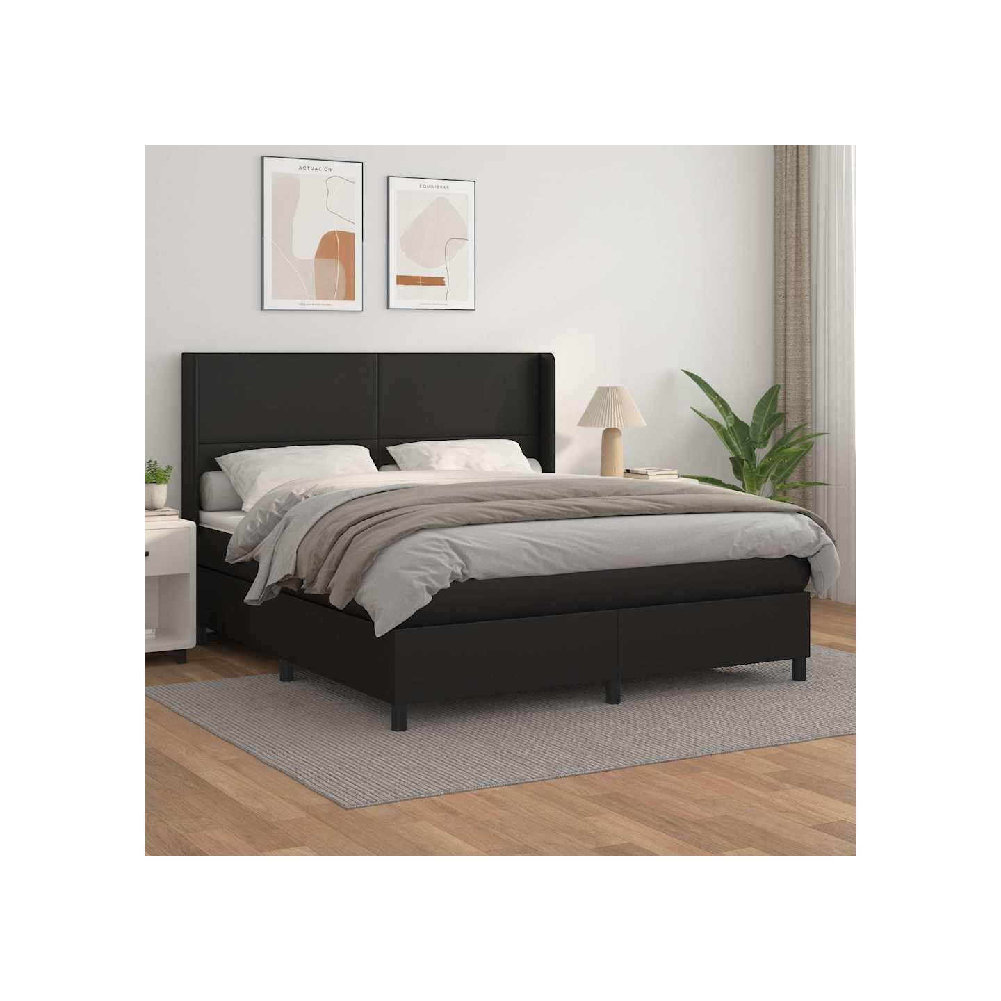 Sommier à lattes de lit avec matelas Noir 180x200 cm Similicuir
