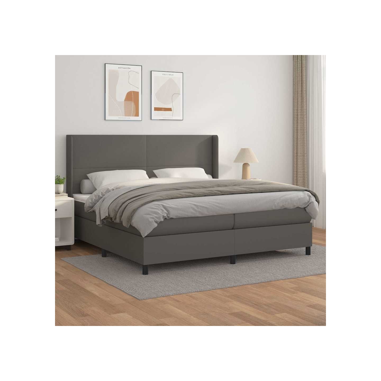 Sommier à lattes de lit avec matelas Gris 200x200 cm Similicuir
