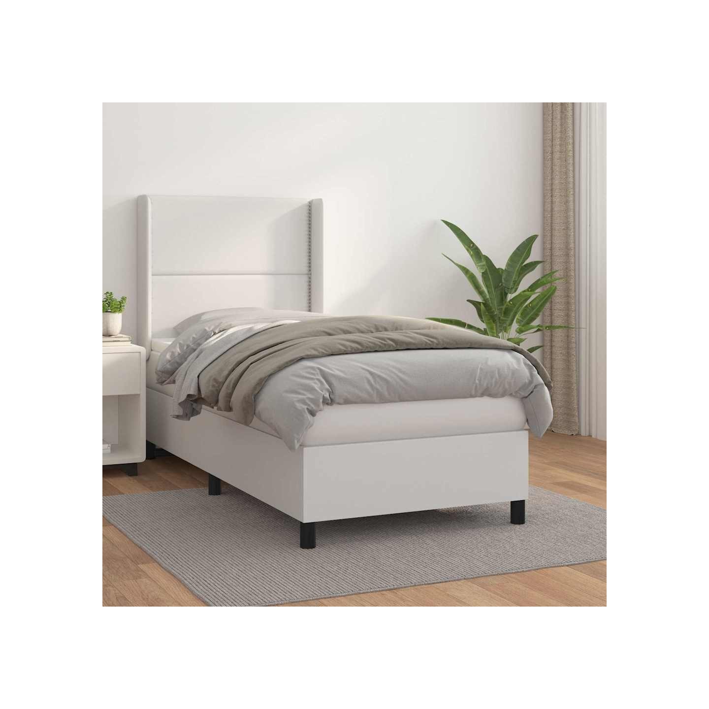Sommier à lattes de lit avec matelas Blanc 100x200cm Similicuir
