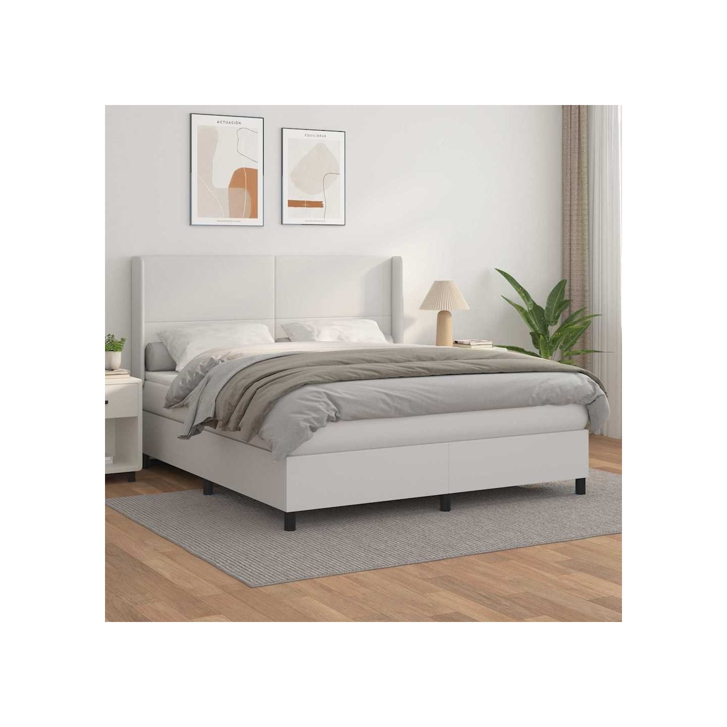 Sommier à lattes de lit avec matelas Blanc 180x200cm Similicuir