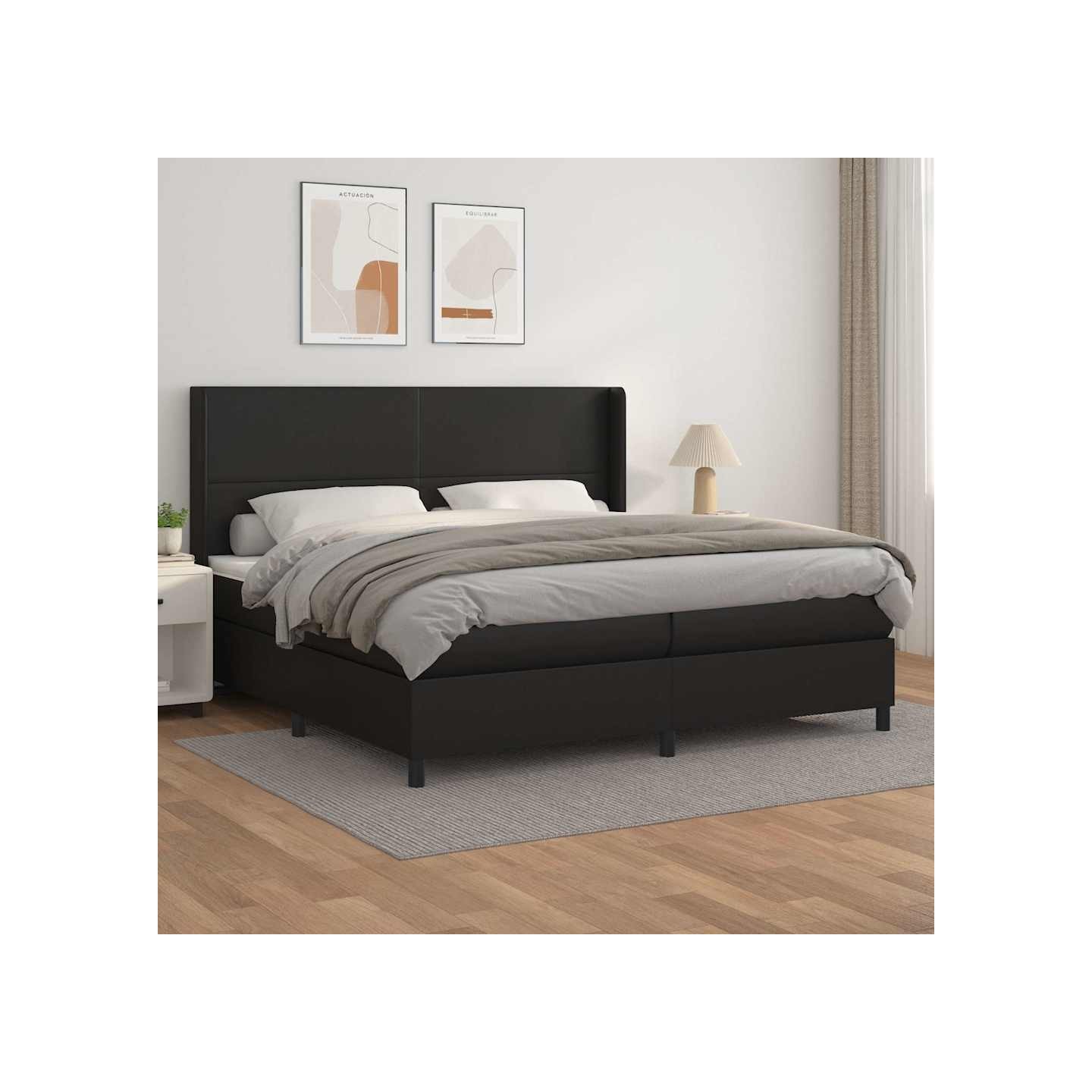 Sommier à lattes de lit avec matelas Noir 200x200 cm Similicuir