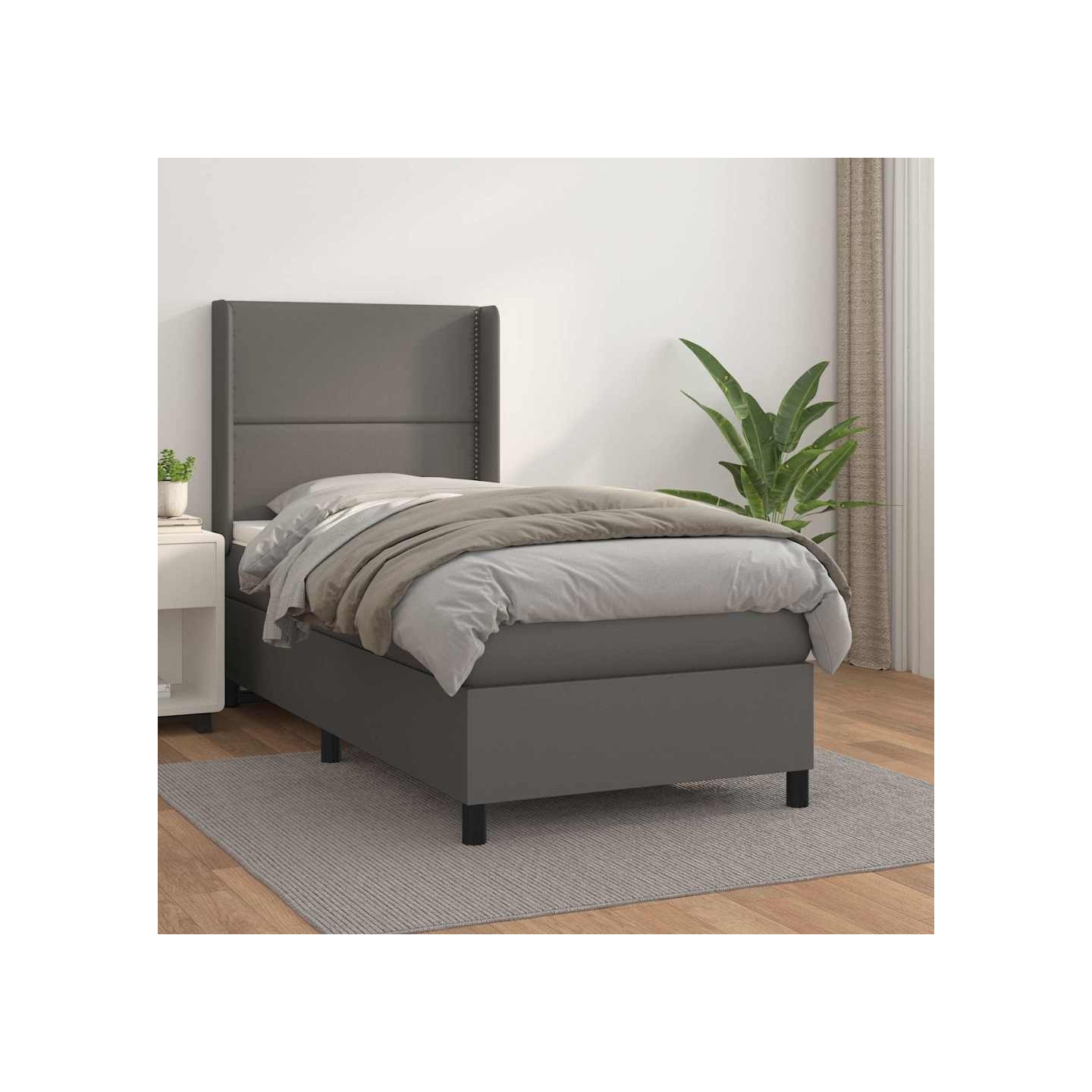 Sommier à lattes de lit avec matelas Gris 100x200 cm Similicuir