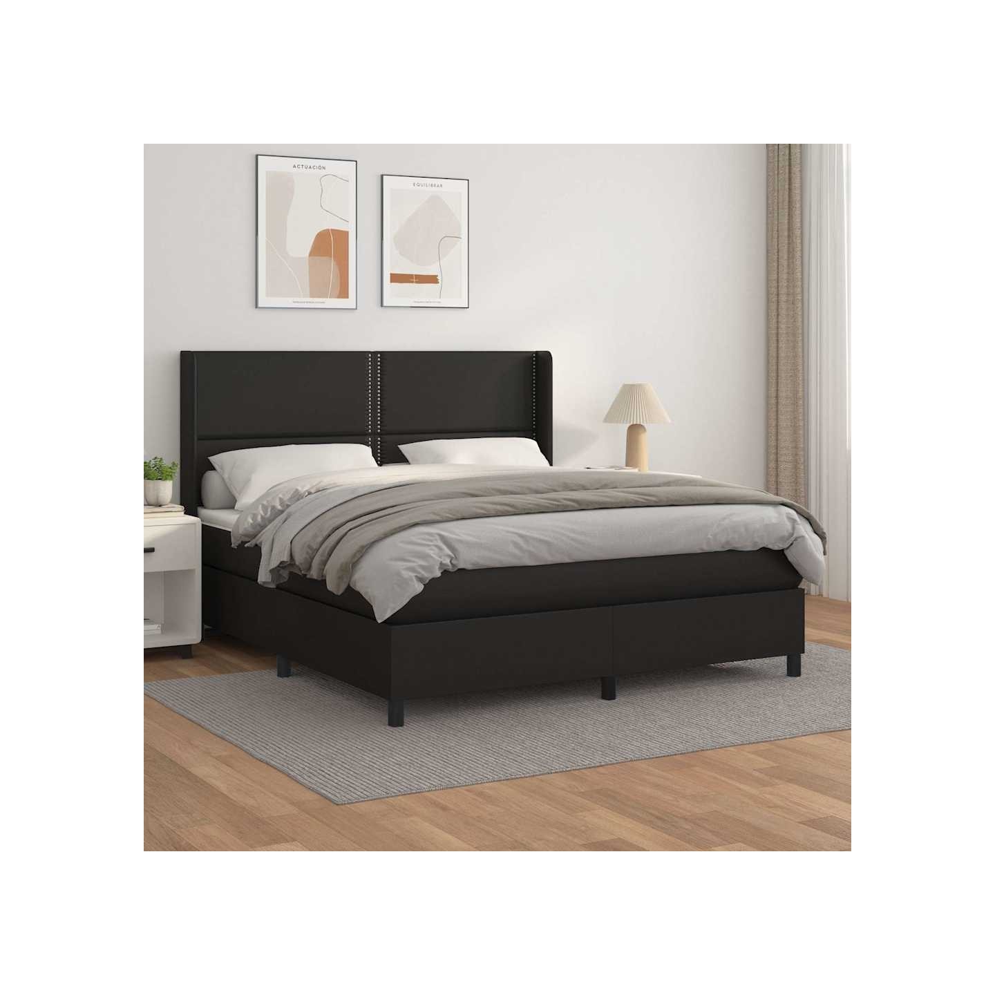 Sommier à lattes de lit avec matelas Noir 180x200 cm Similicuir