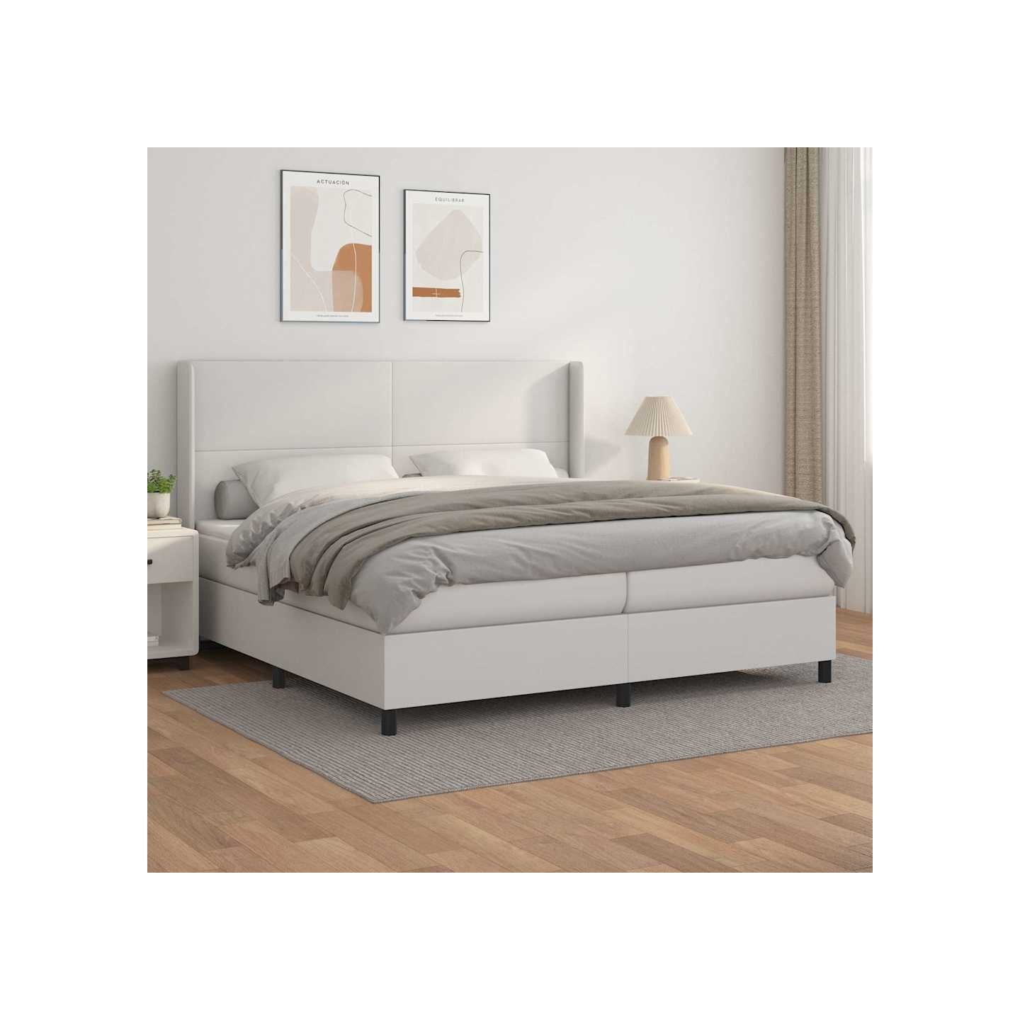 Sommier à lattes de lit avec matelas Blanc 200x200cm Similicuir