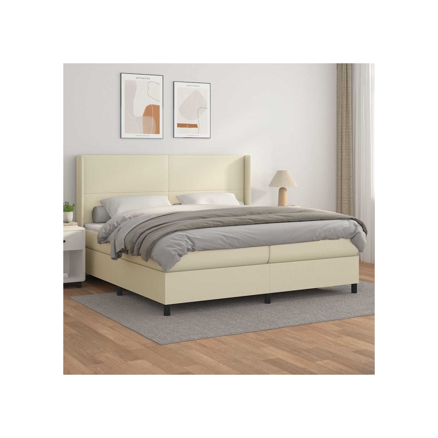 Sommier à lattes de lit avec matelas Crème 200x200cm Similicuir