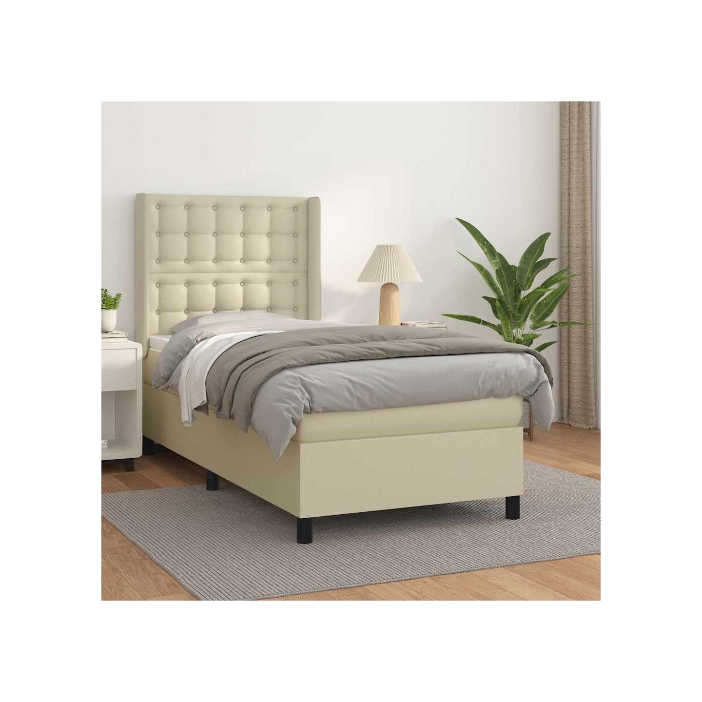 Sommier à lattes de lit avec matelas Crème 90x190 cm Similicuir