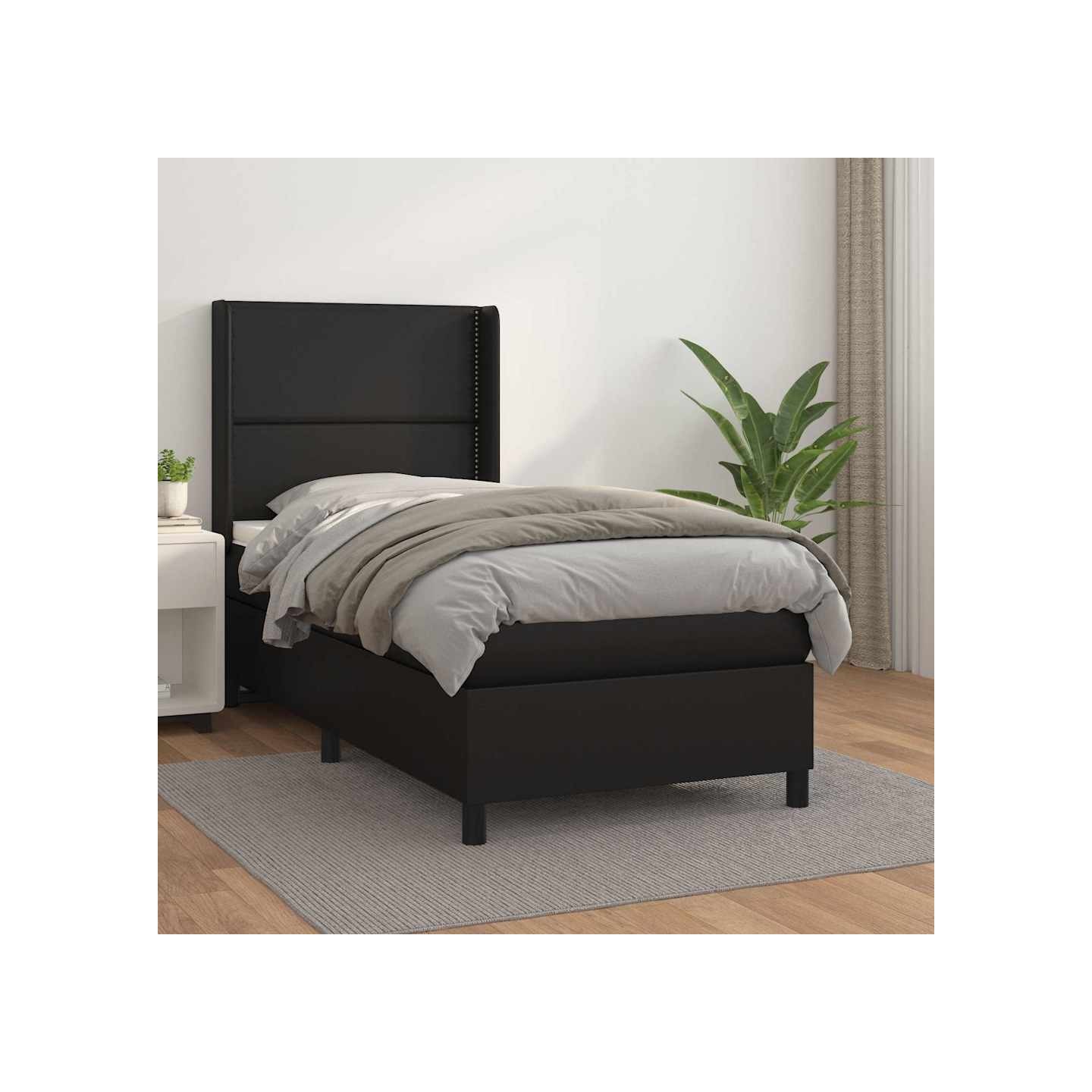Sommier à lattes de lit avec matelas Noir 90x200 cm Similicuir