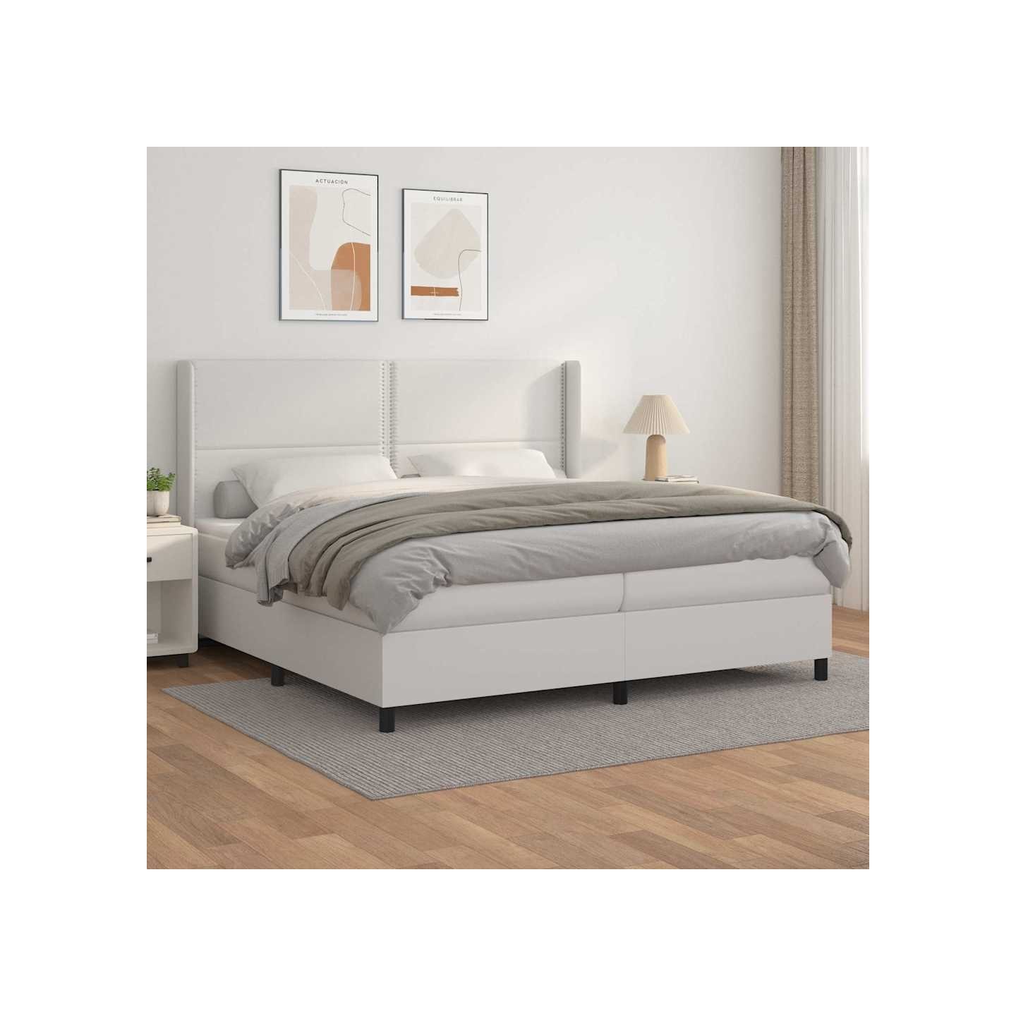 Sommier à lattes de lit avec matelas Blanc 200x200cm Similicuir