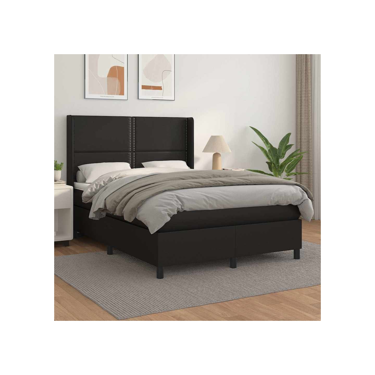 Sommier à lattes de lit avec matelas Noir 140x200 cm Similicuir