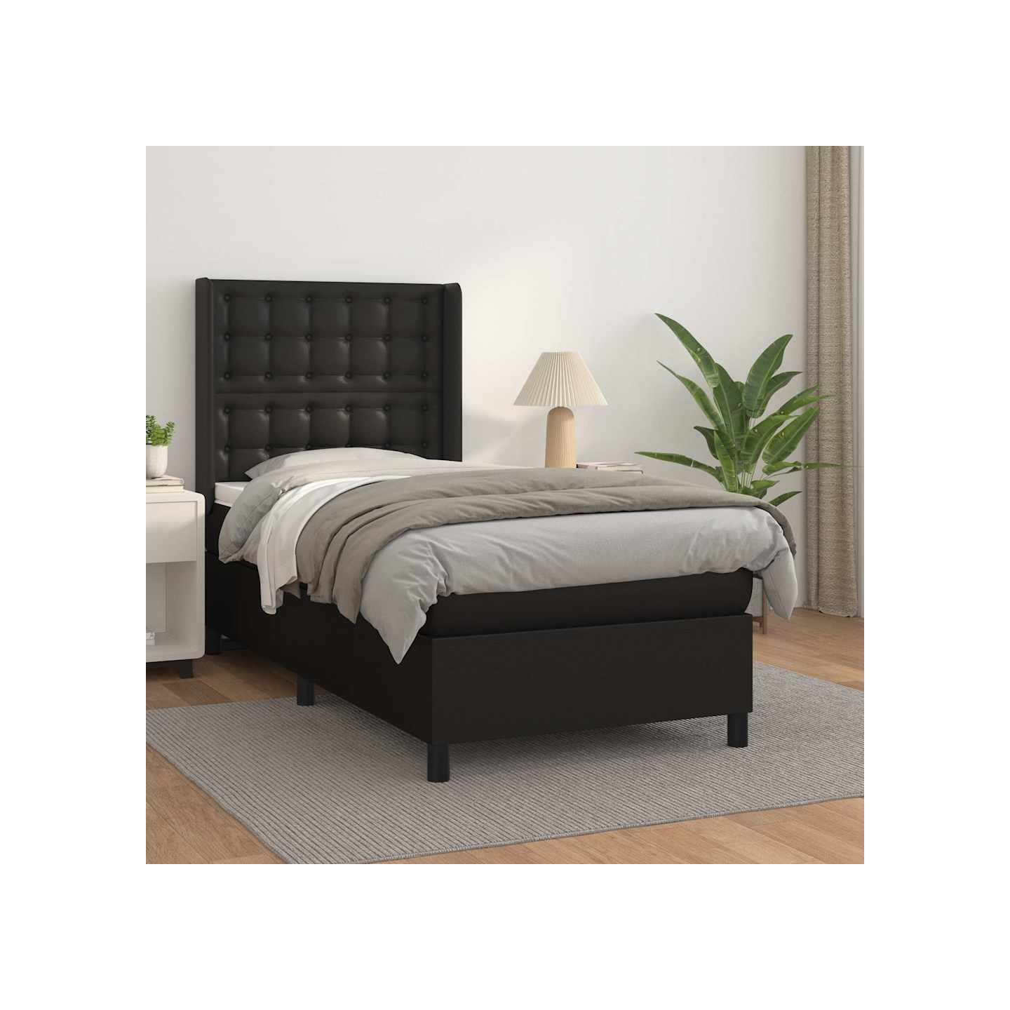 Sommier à lattes de lit avec matelas Noir 90x190 cm Similicuir