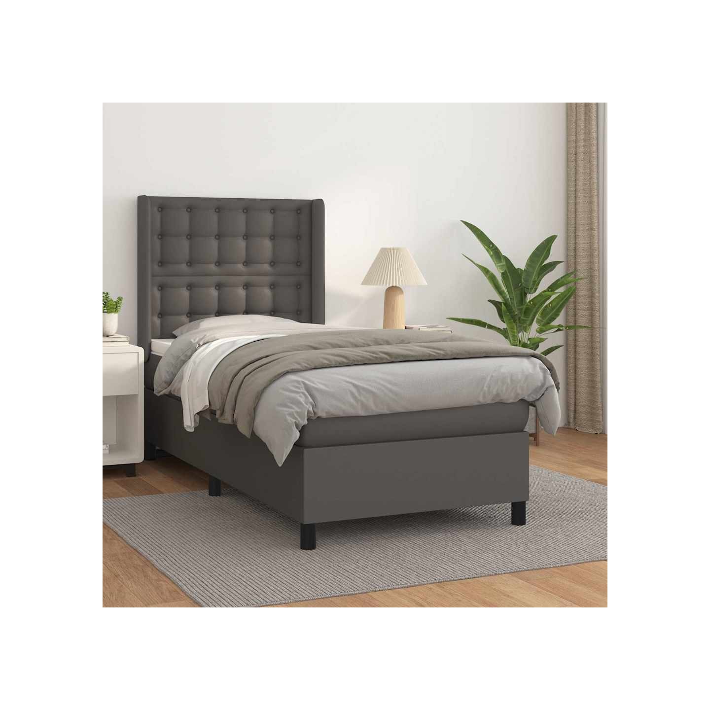 Sommier à lattes de lit avec matelas Gris 90x200 cm Similicuir