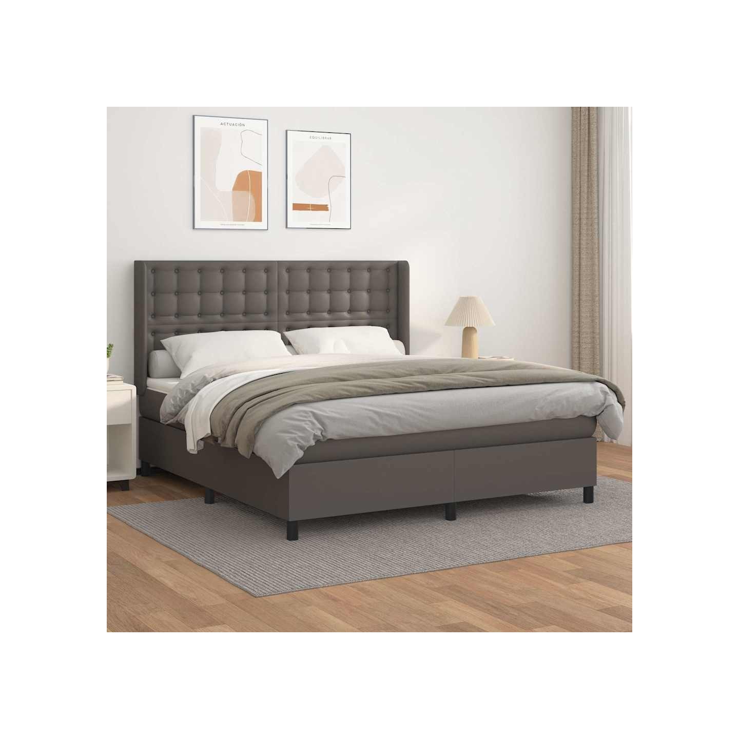 Sommier à lattes de lit avec matelas Gris 160x200 cm Similicuir