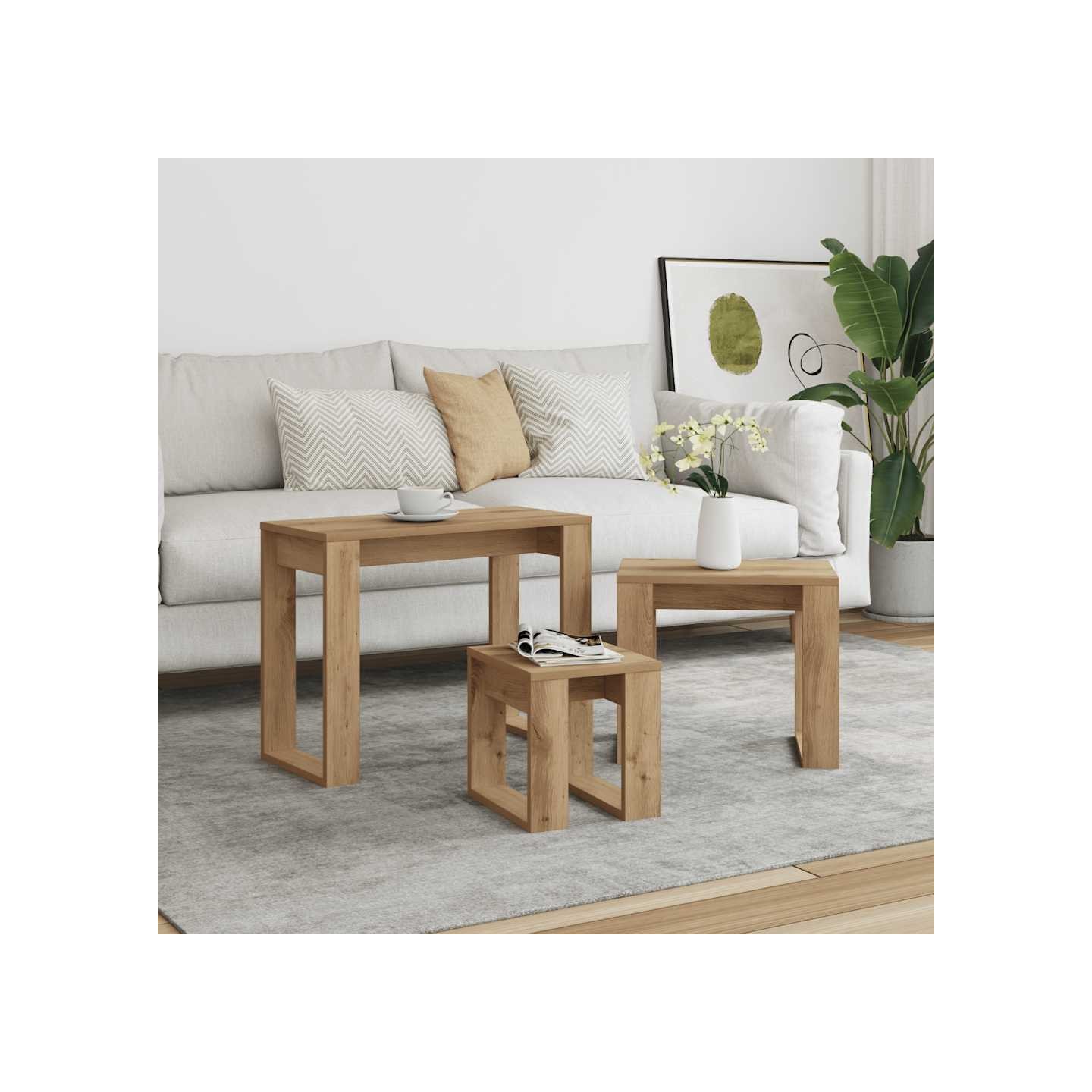 Tables gigognes 3 pcs chêne artisanal bois d'ingénierie