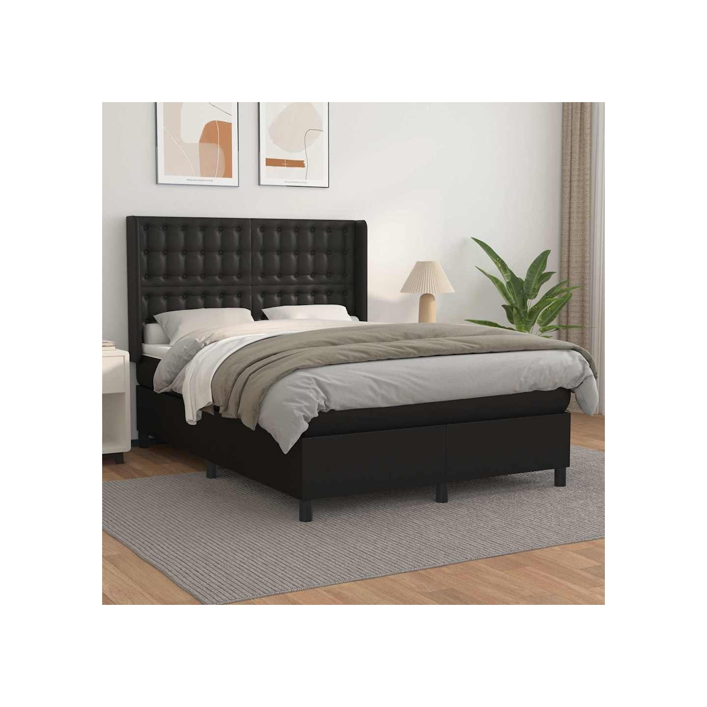 Sommier à lattes de lit avec matelas Noir 140x190 cm Similicuir